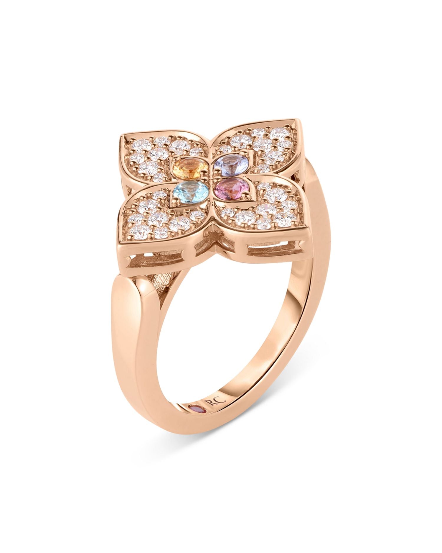 18K Rose Gold Venetian Princess Multi Gemstone & Diamond Flower Ring