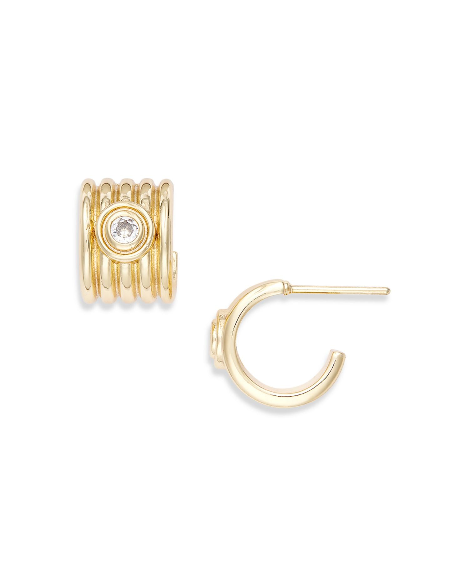 Cubic Zirconia Ribbed Huggie Hoop Earrings - Exclusive