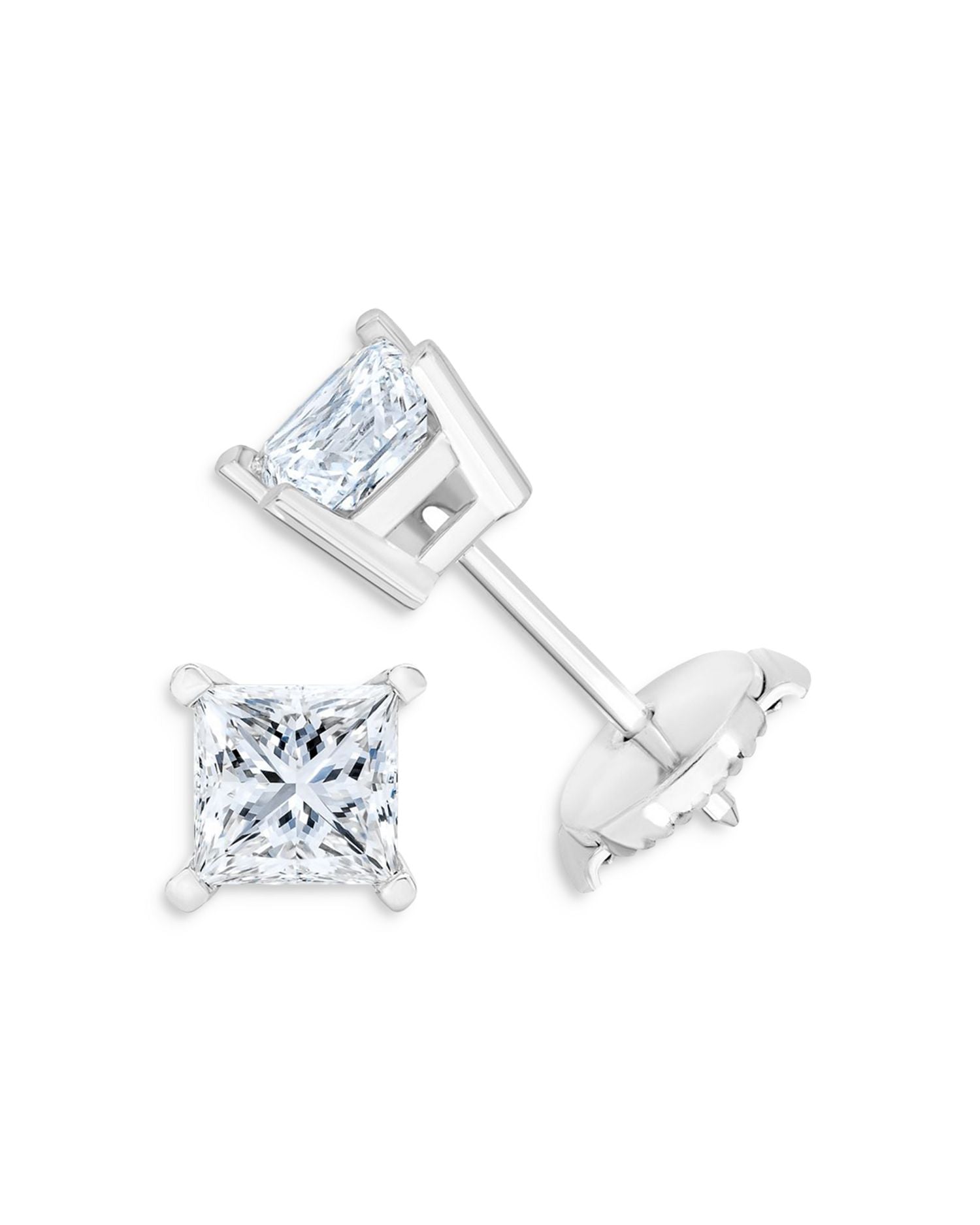 Diamond Princess Cut Stud Earrings in 14K White Gold, 0.50 ct. t.w.