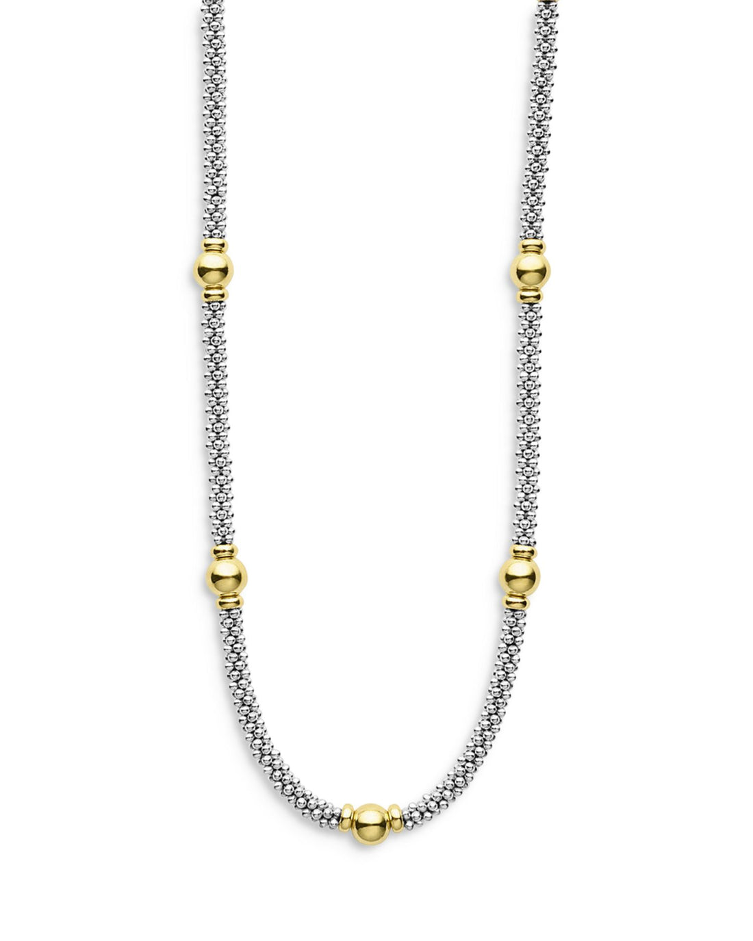 18K Yellow Gold & Sterling Silver Signature Caviar Bead Link Station Collar Necklace, 16"