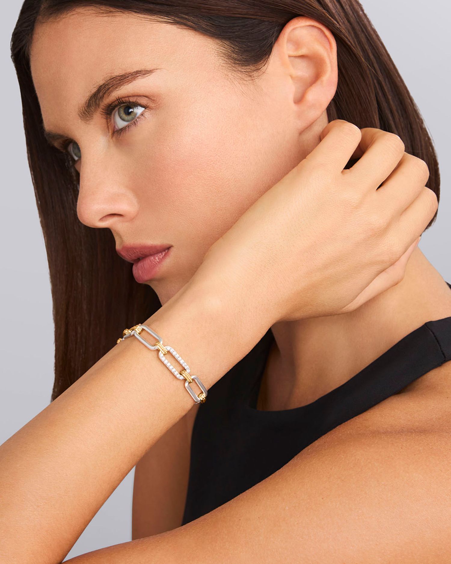 18K Yellow Gold & Sterling Silver Signature Caviar Diamond Open Link Toggle Bracelet