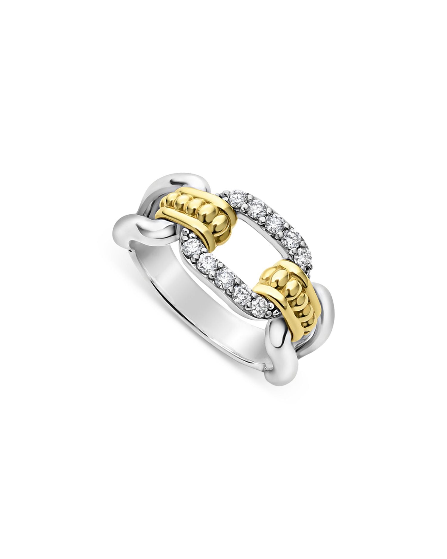 18K Yellow Gold & Sterling Silver Signature Caviar Diamond Link Statement Ring