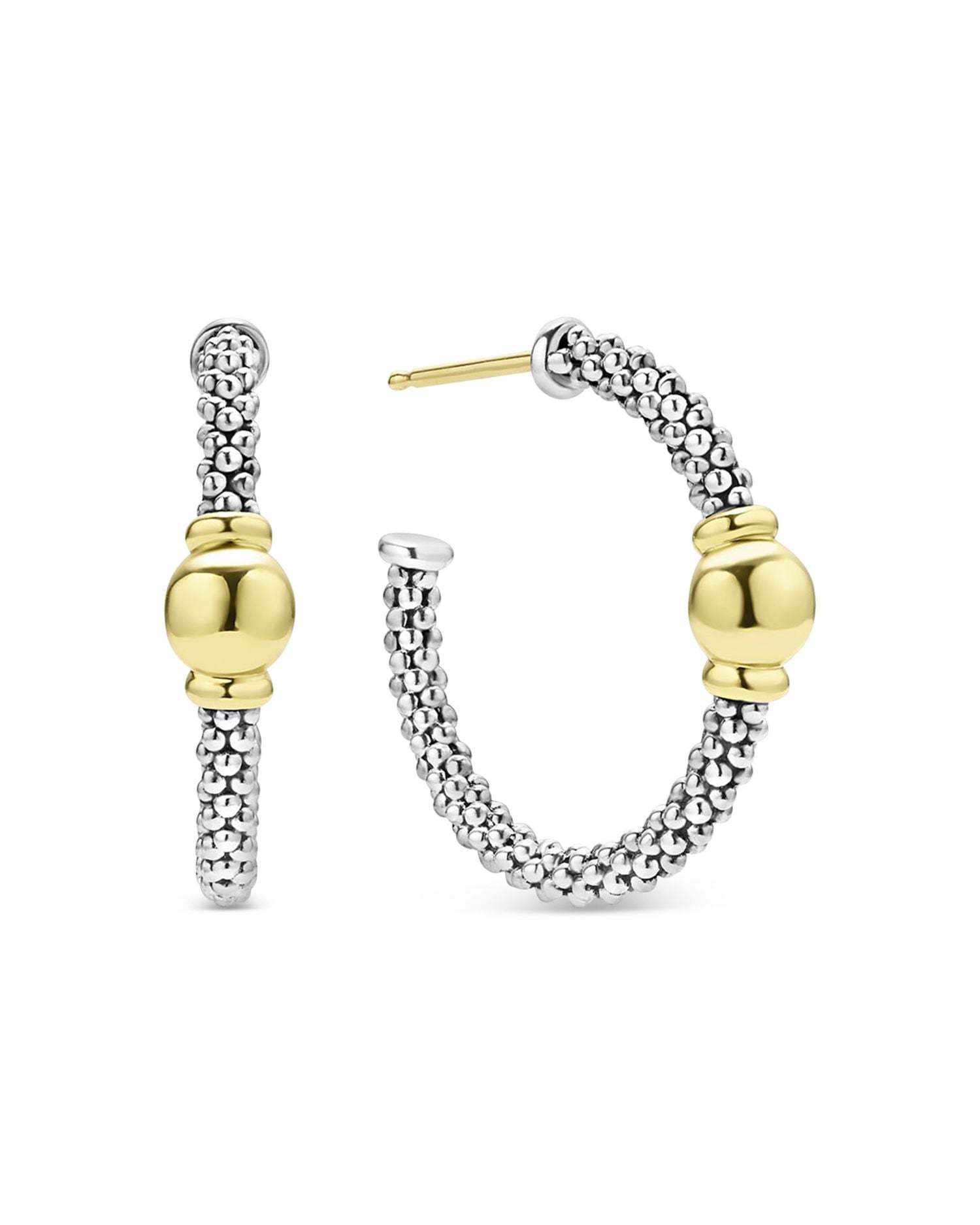 18K Yellow Gold & Sterling Silver Signature Caviar Station Hoop Earrings