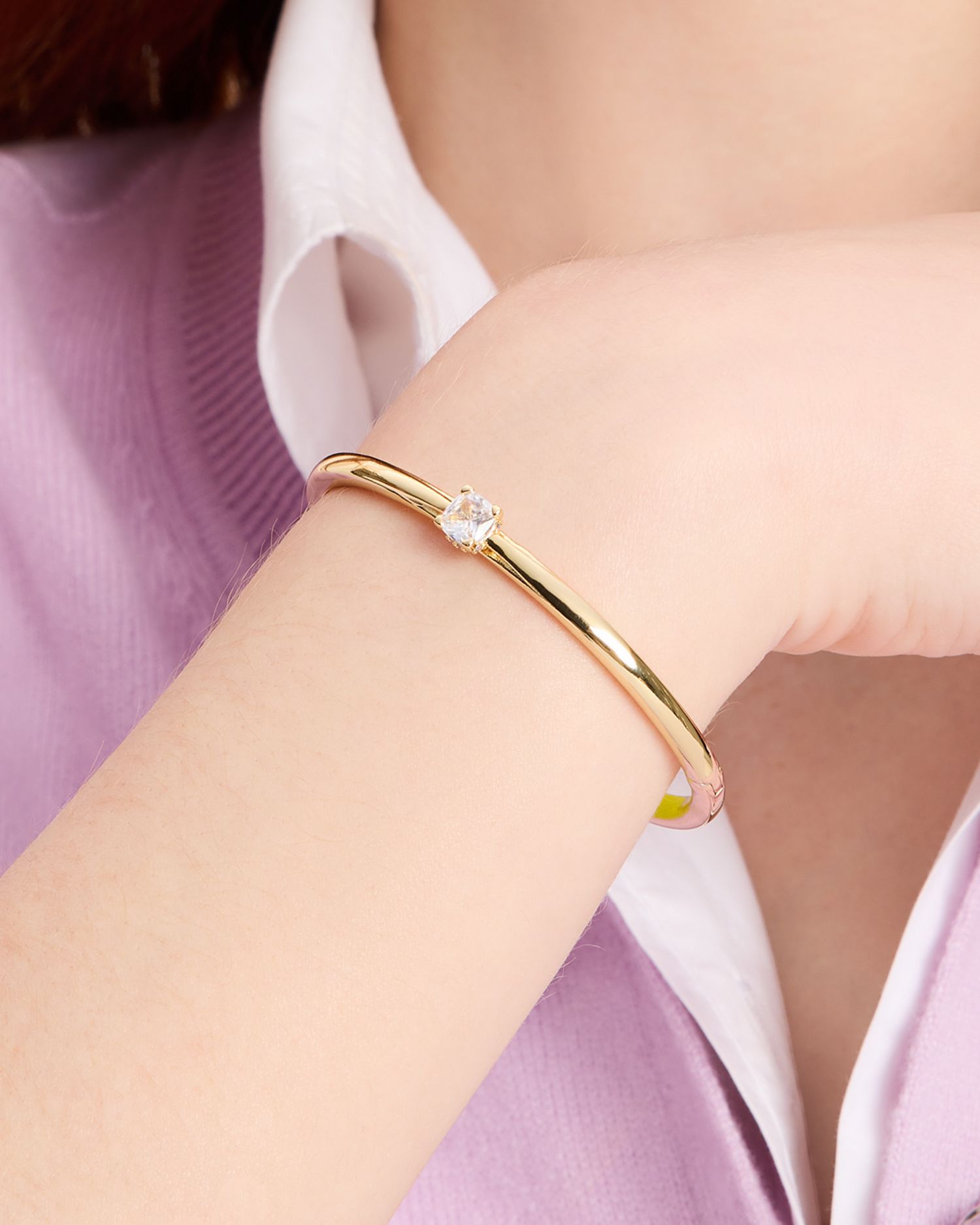 Little Luxuries Cubic Zirconia Solitaire Hinged Bangle Bracelet