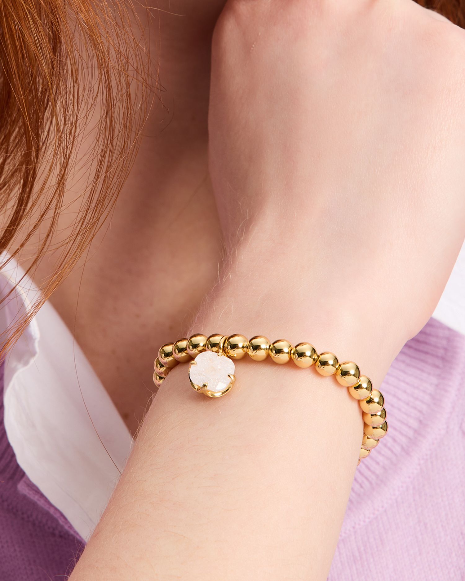 Pop Of Joy White Cubic Zirconia Charm Beaded Stretch Bracelet