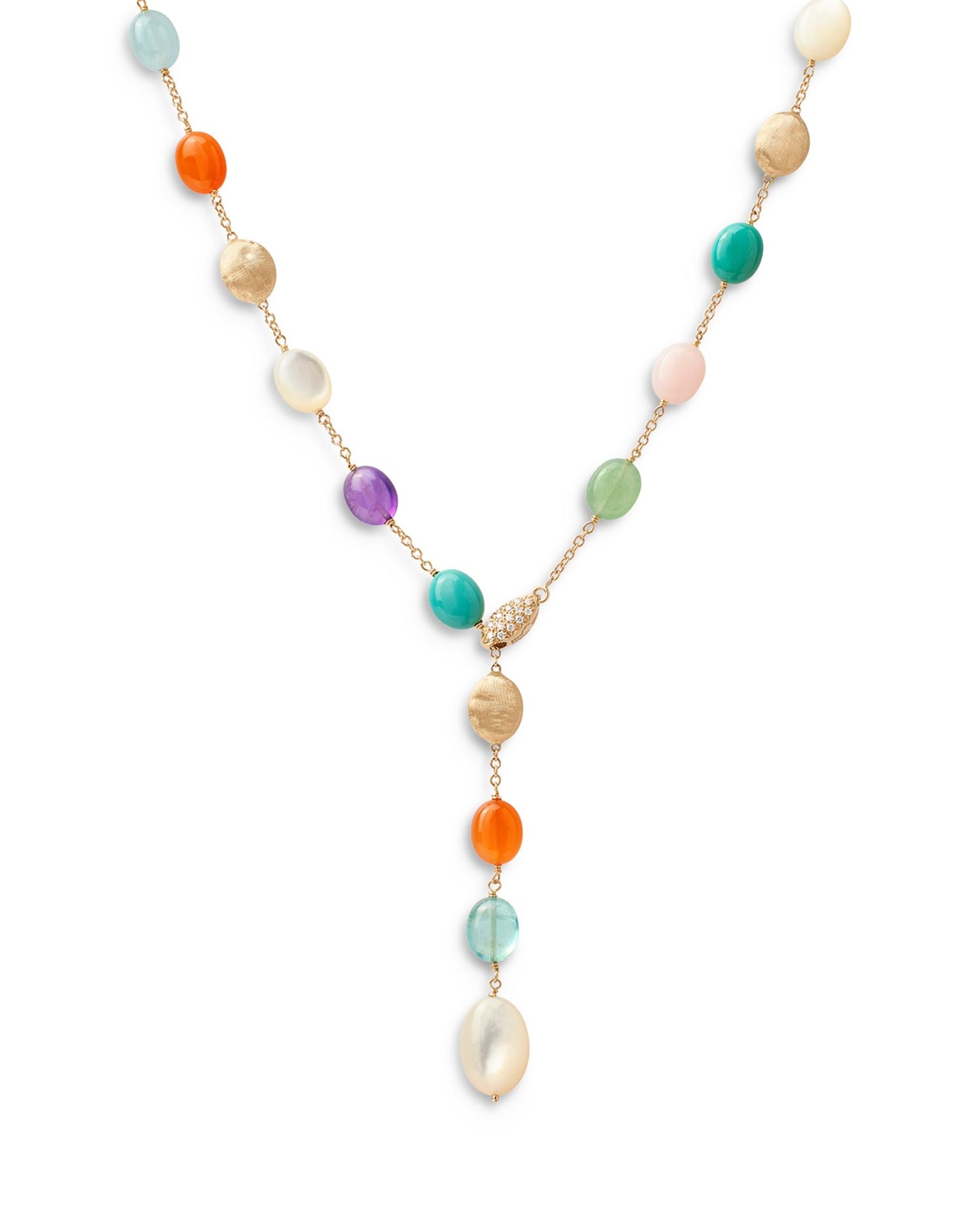 18K Yellow Gold Siviglia Multi Stone & Diamond Textured Bead Lariat Necklace, 18" - Exclusive, Italy Campaign