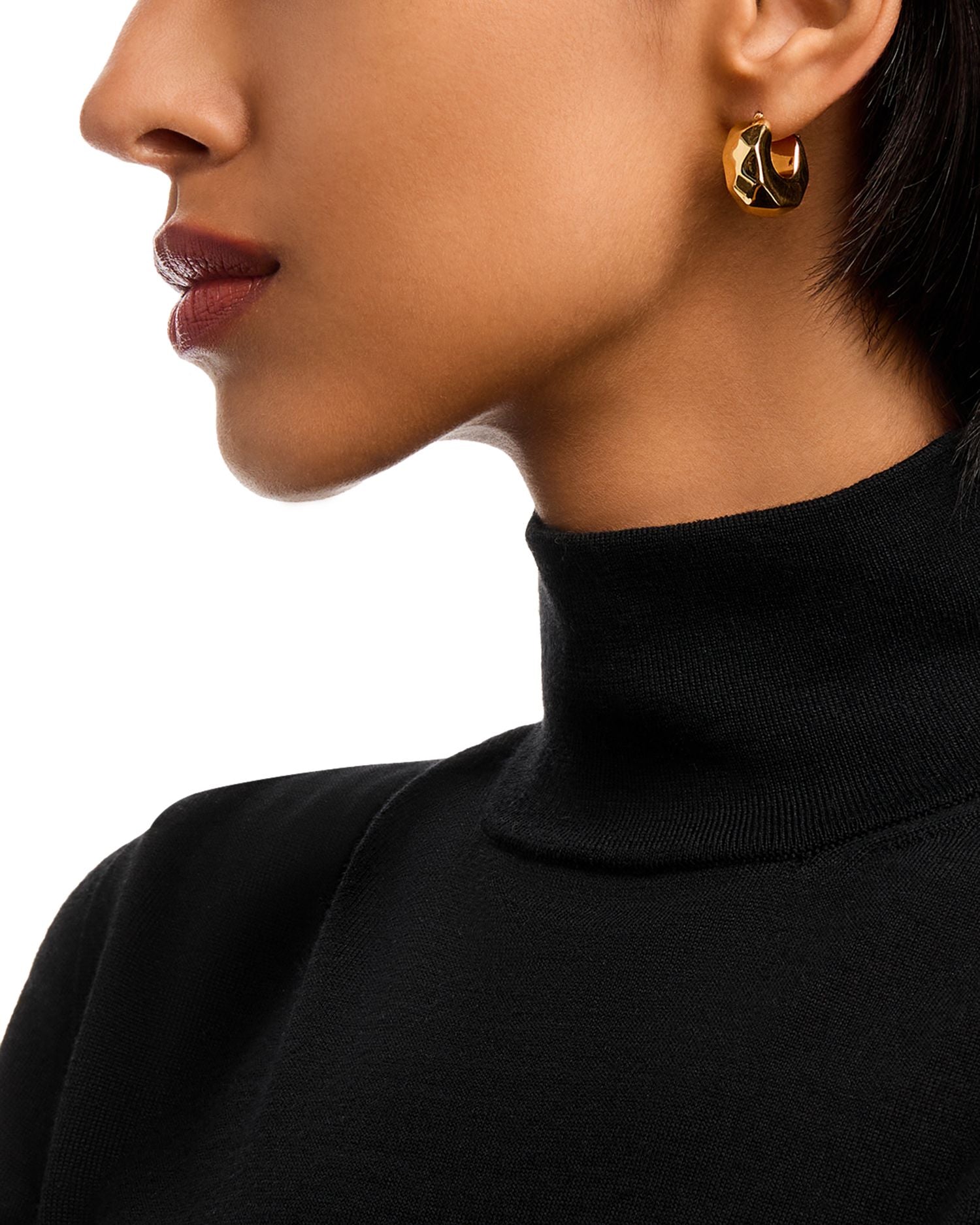 14K Yellow Gold Faceted Huggie Hoop Earrings