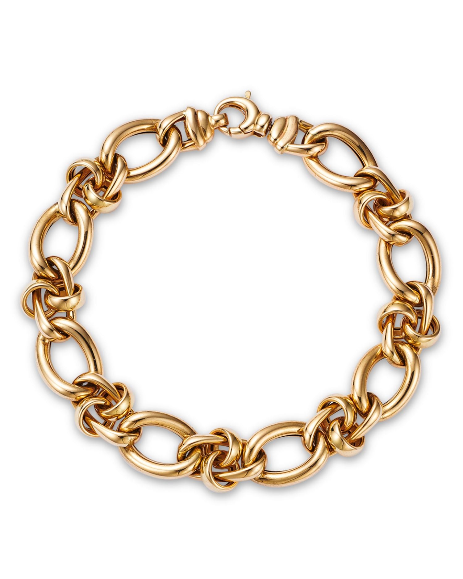 Mixed Size Polish Link Bracelet in 14K Yellow Gold