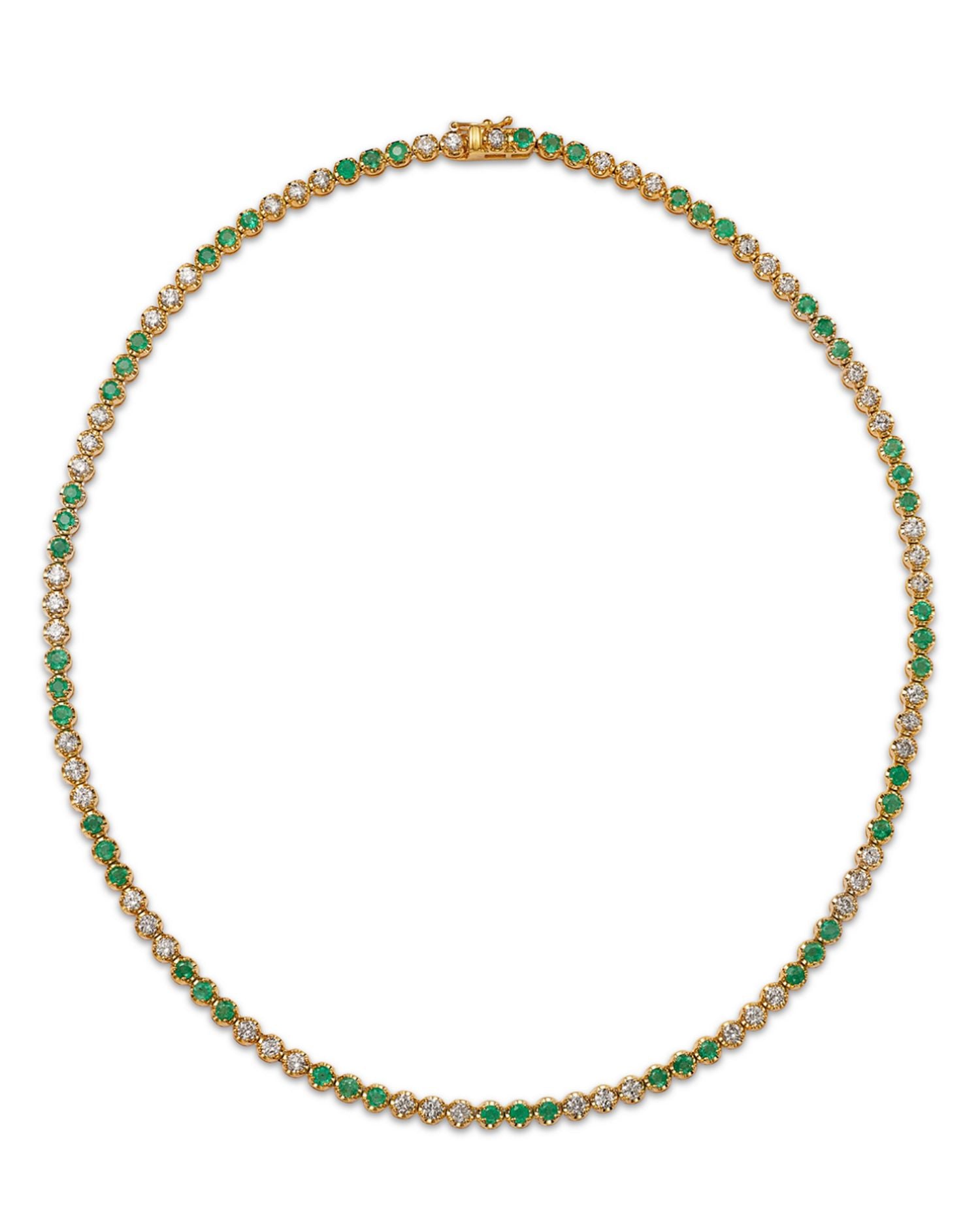 Emerald & Diamond Collar Necklace in 14K Yellow Gold, 16.5"