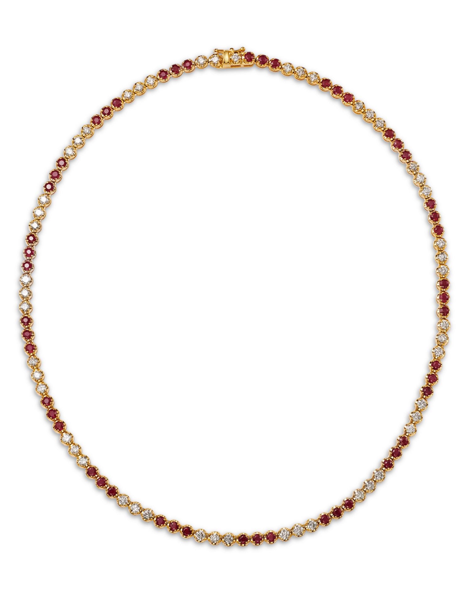 Ruby & Diamond Collar Necklace in 14K Yellow Gold, 16.5"