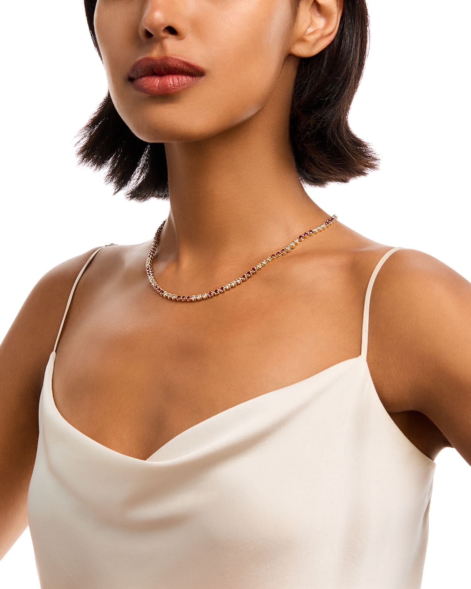 Ruby & Diamond Collar Necklace in 14K Yellow Gold, 16.5"