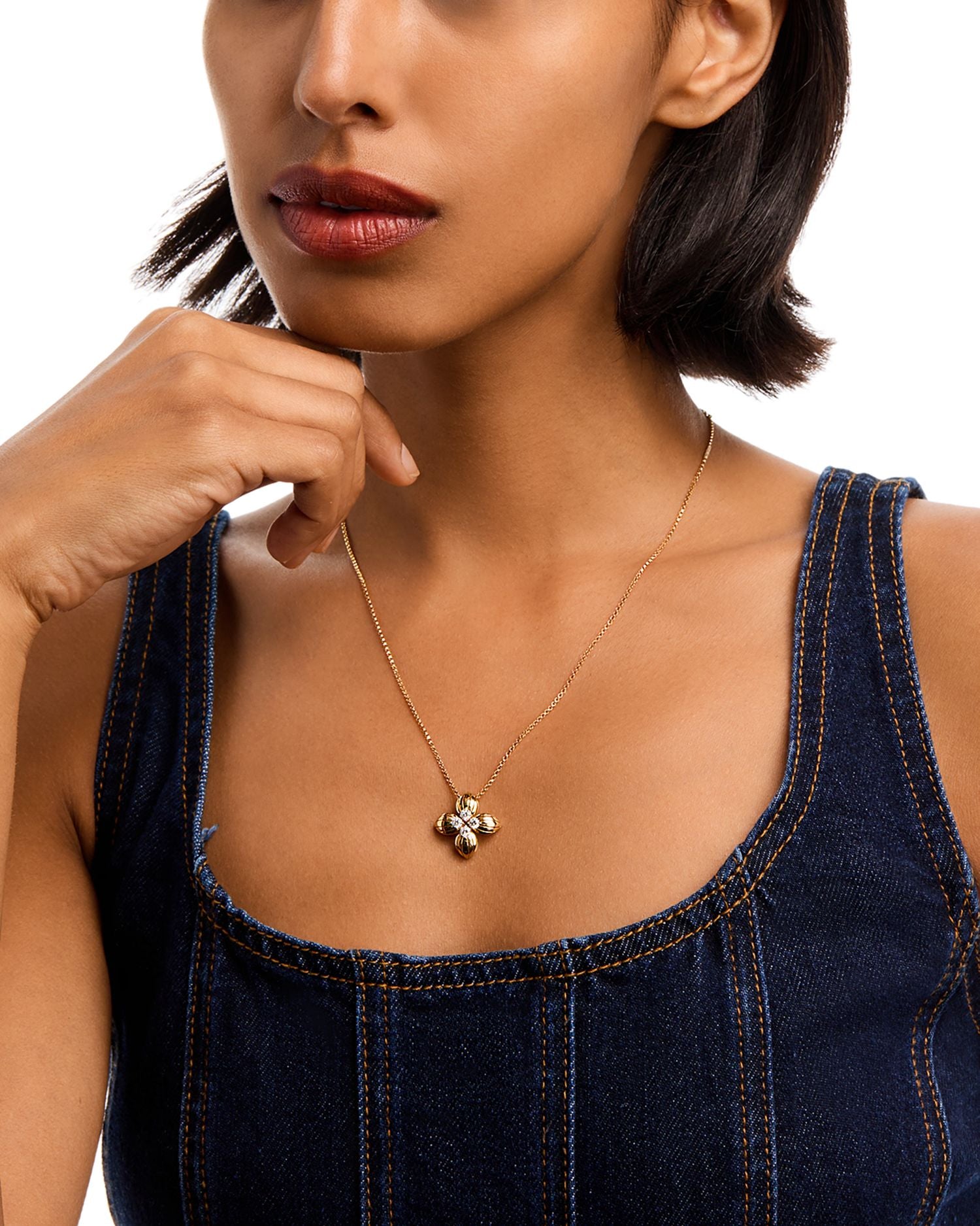 18K Yellow Gold Love in Verona Diamond Flower Pendant Necklace, 16-17' - Exclusive