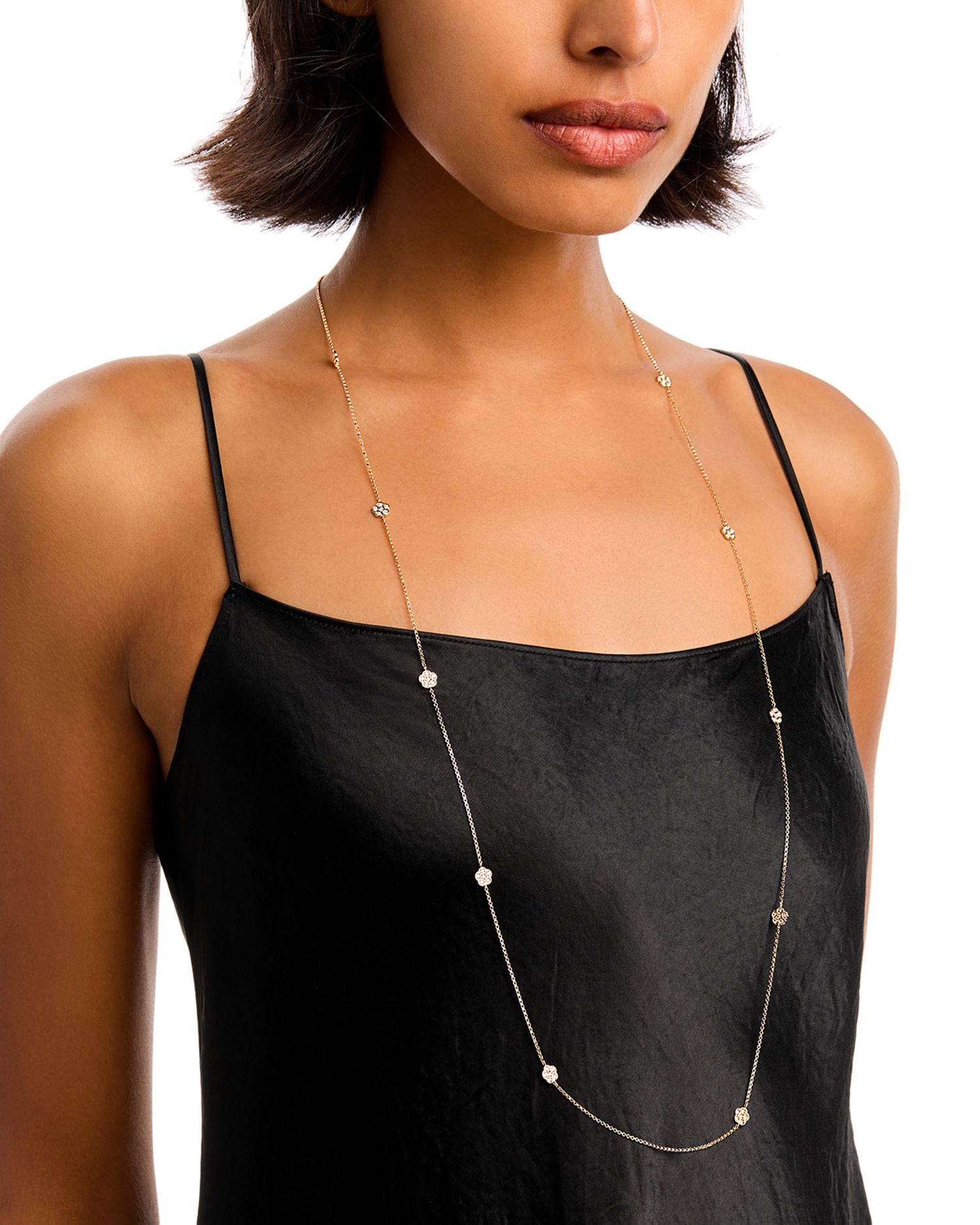 18K Yellow Gold Daisy By The Inch Diamond Flower Long Statement Necklace, 36'