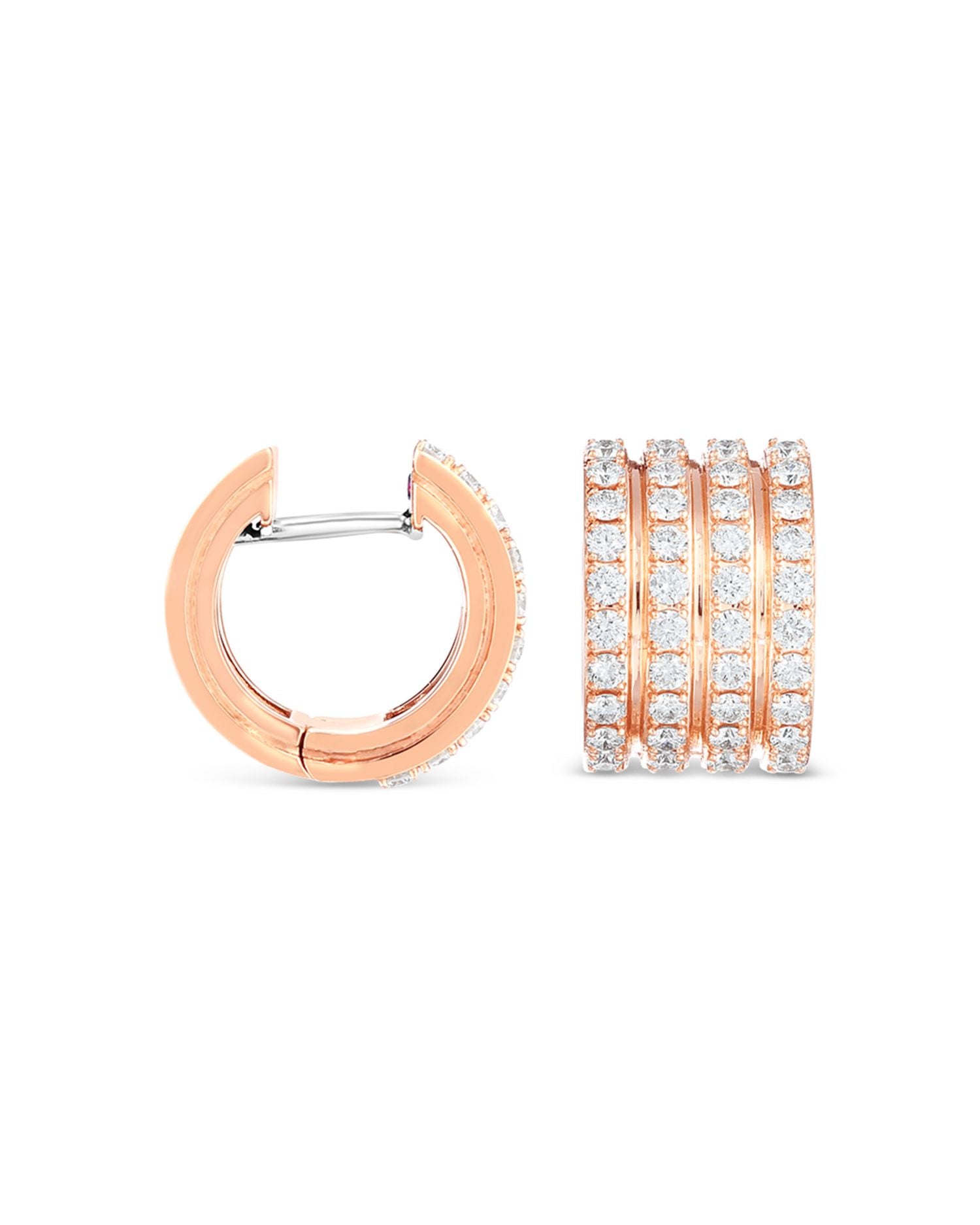 18K Rose Gold Portofino Diamond Pavé Four Row Huggie Hoop Earrings