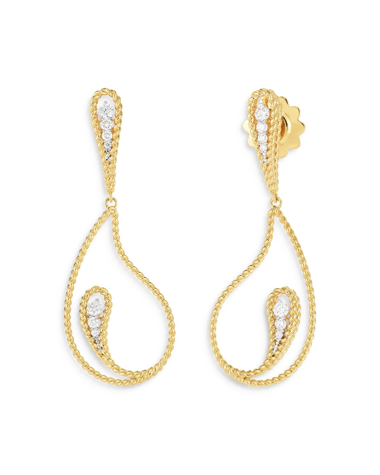 18K White & Yellow Gold Barocco Diamond Abstract Drop Earrings
