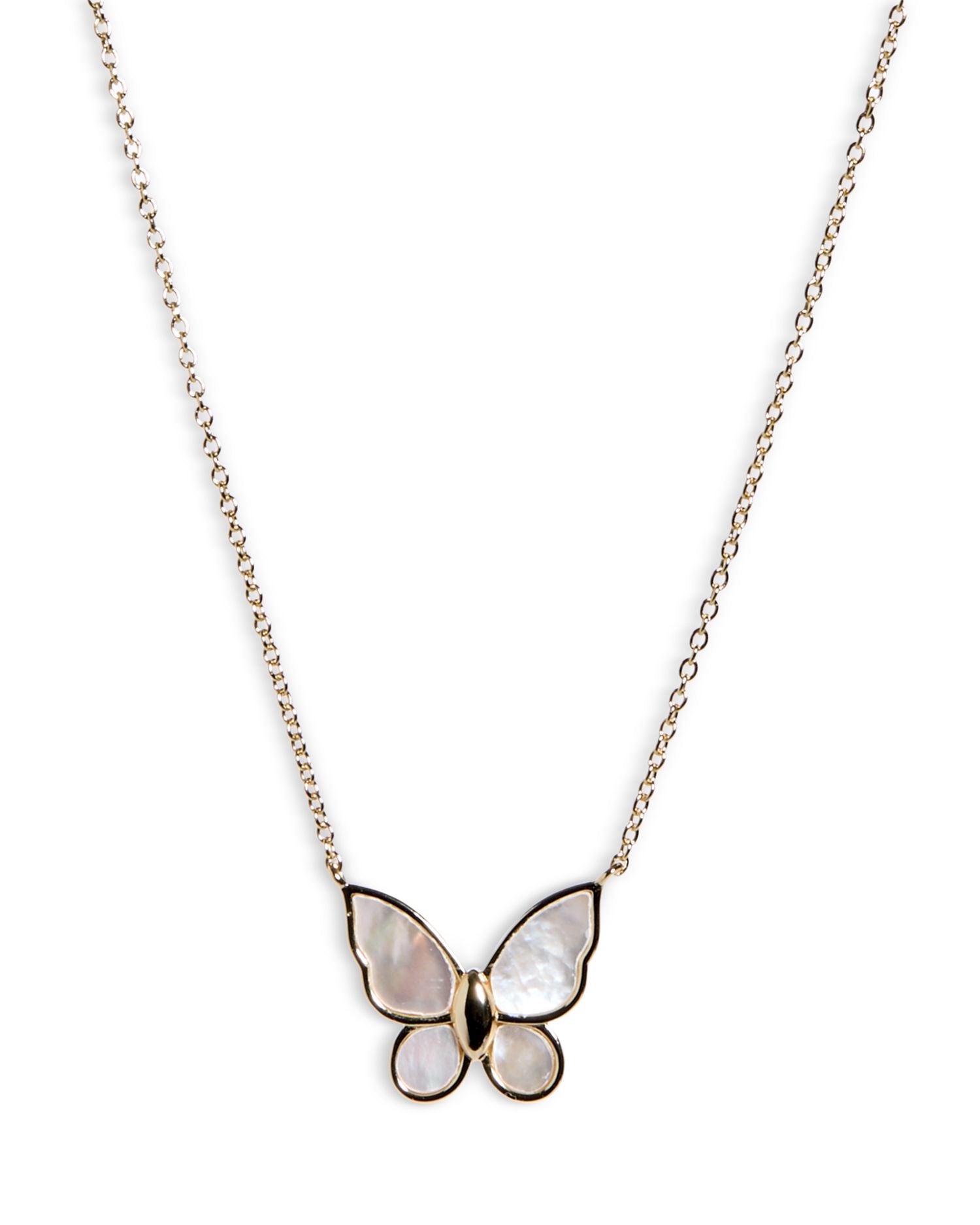 Mother Of Pearl Butterfly Necklace in 18k Gold Plated Sterling Silver, 14'