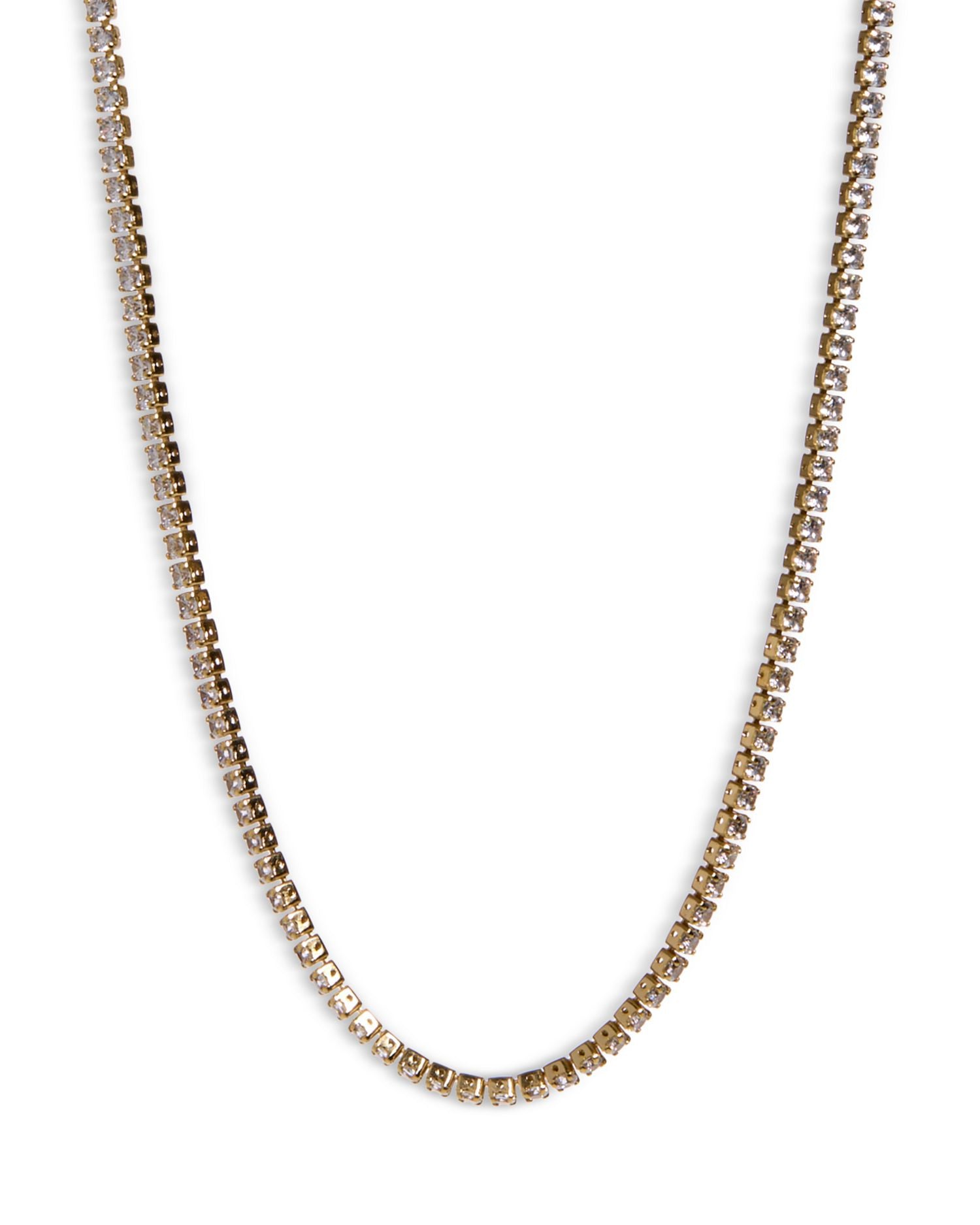 Tennis Cubic Zirconia Choker Necklace in 18k Gold Plated Sterling Silver, 13-16"