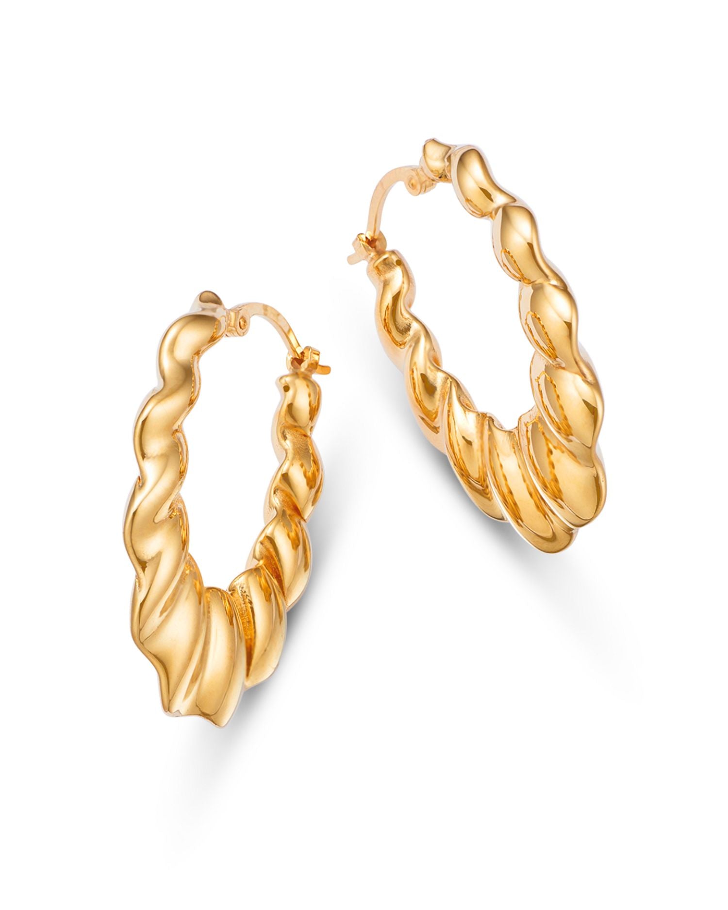 Wavy Style Medium Hoop Earrings in 14K Yellow Gold