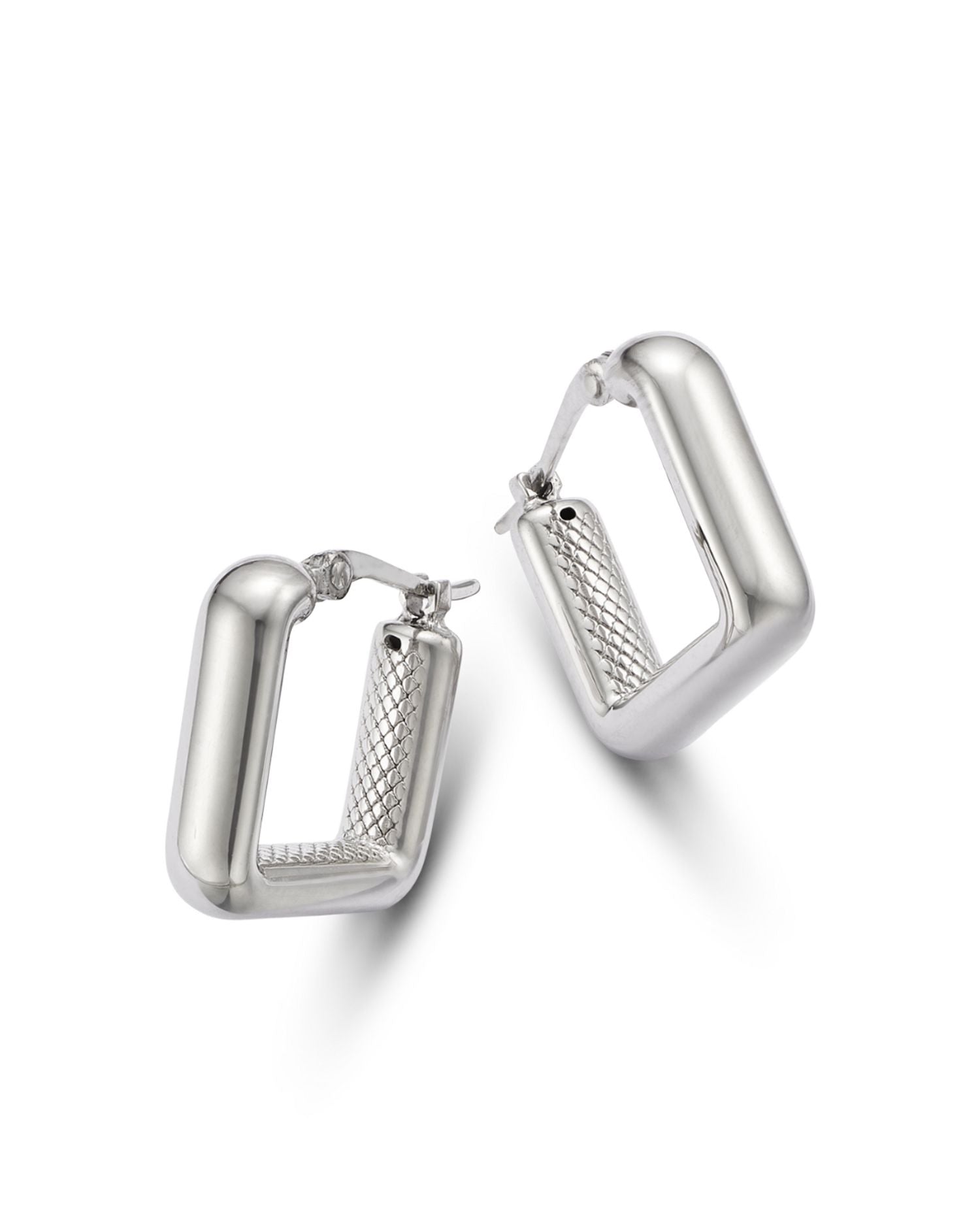 Polished Square Hoop Earrings in Sterling Silver