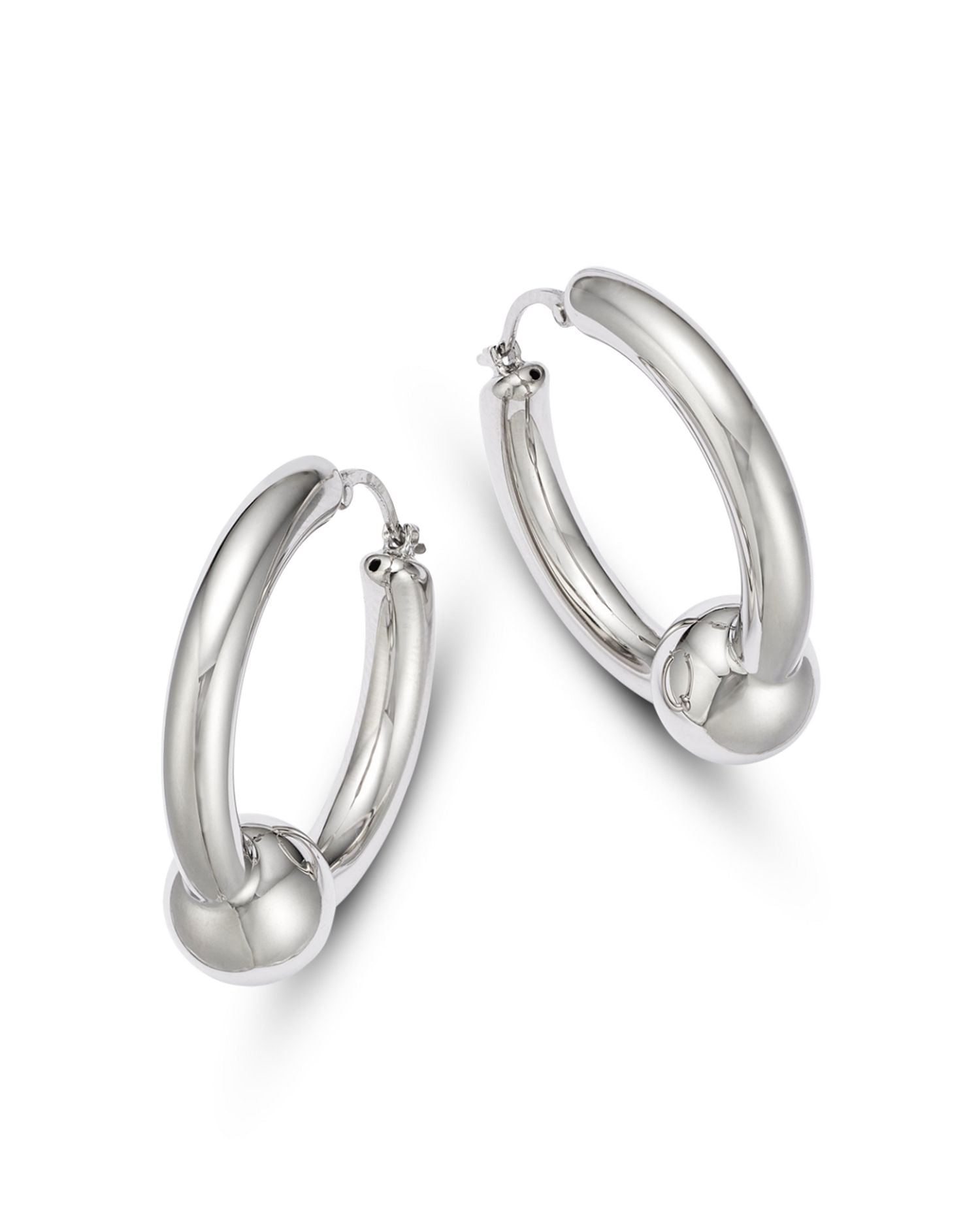 Large Tube Ball Hoop Earrings in Sterling Silver