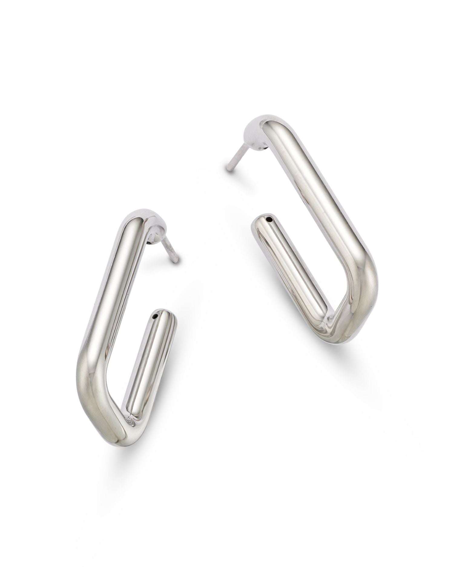 Polished Rectangle J Hoop Earrings in Sterling Silver