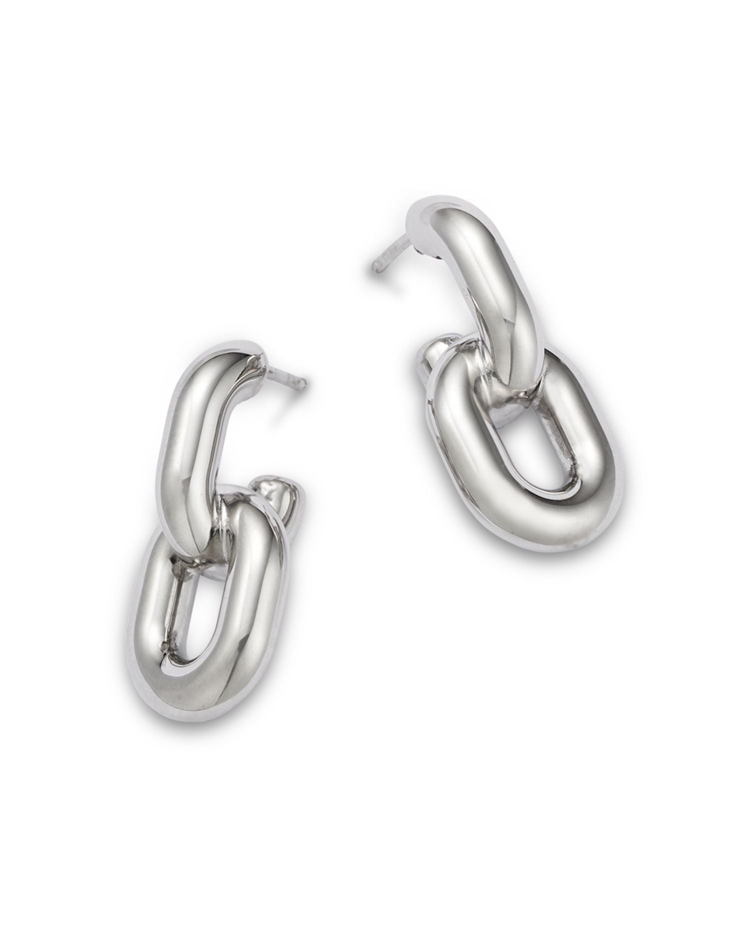 Polished Oval Double Link Drop Earrings in Sterling Silver