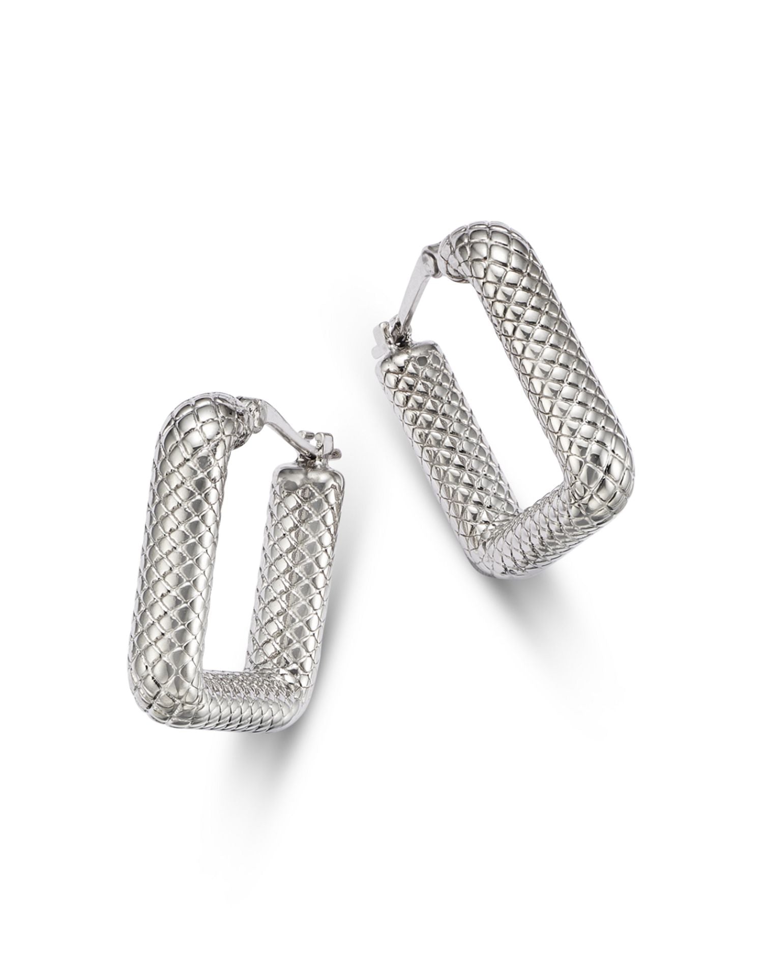 Textured Square Hoop Earrings in Sterling Silver