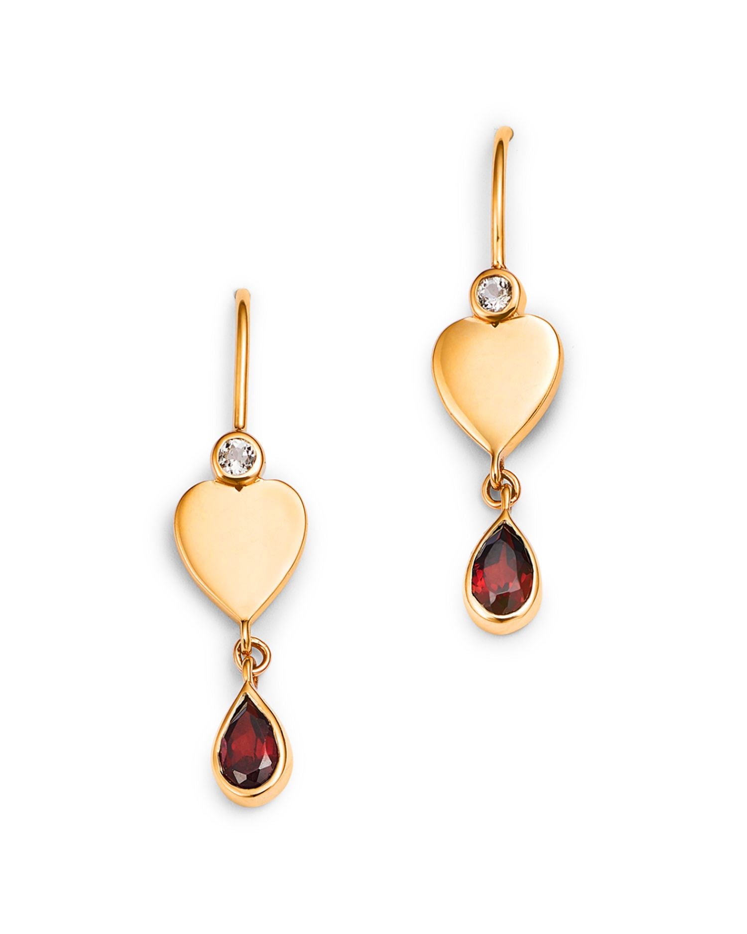 14K Yellow Gold Italy Garnet & White Topaz Drop Earrings - Exclusive