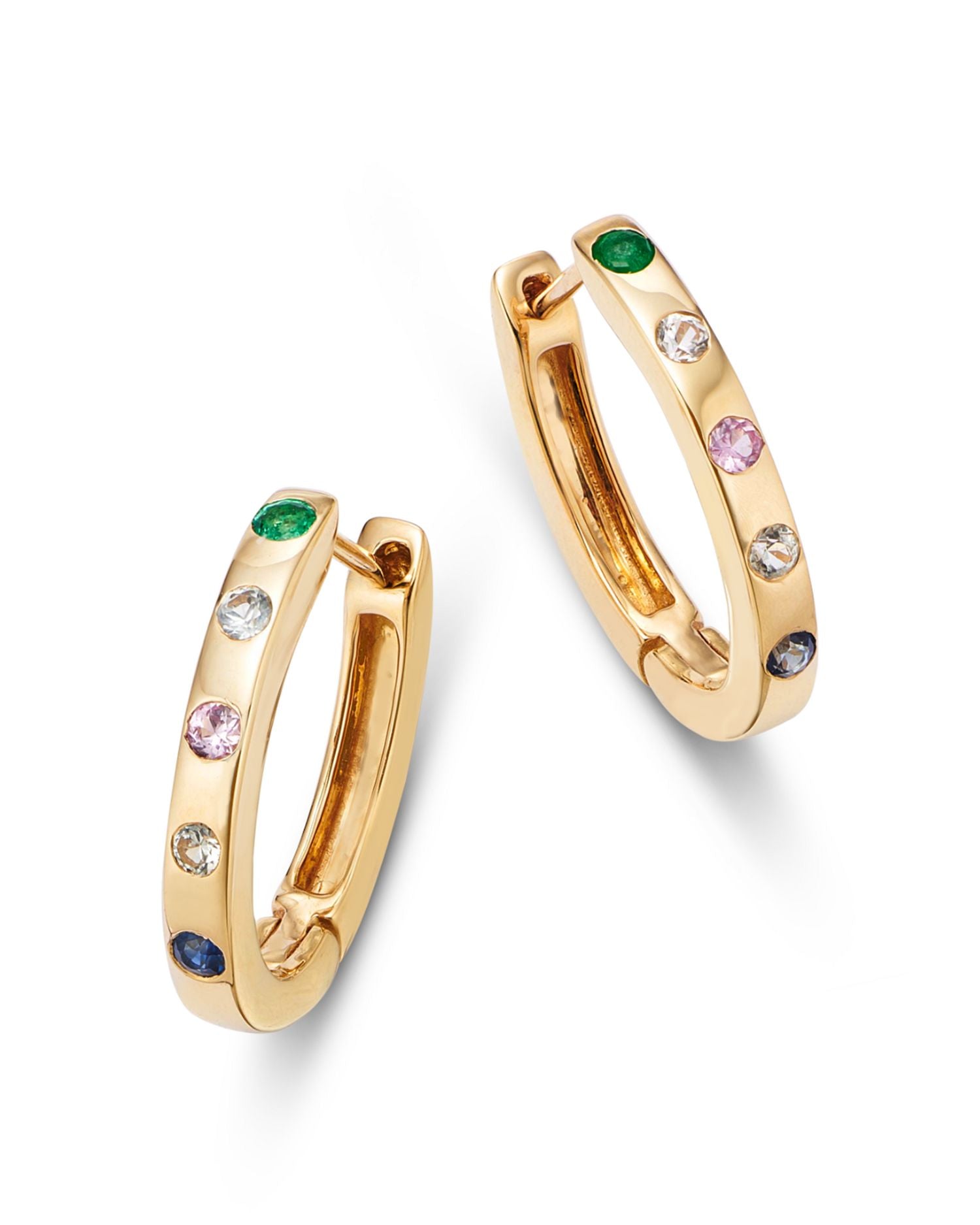 14K Yellow Gold Multi Gemstone Huggie Hoop Earrings - Exclusive