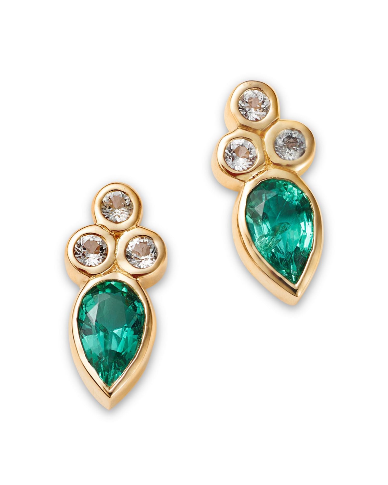 14K Yellow Gold Emerald & White Topaz Bezel Stud Earrings - Exclusive