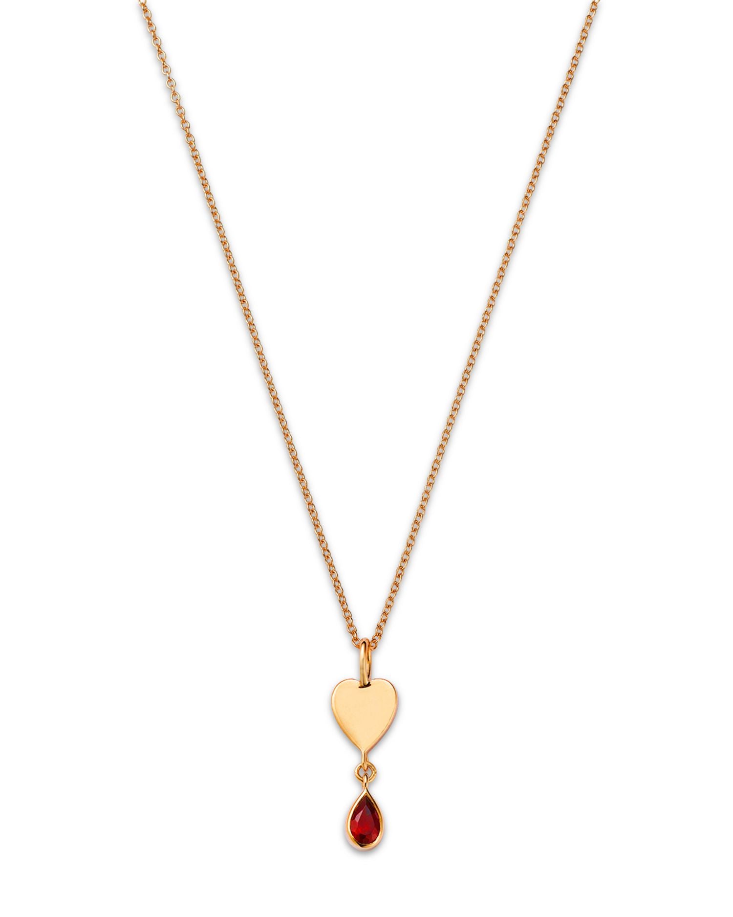 14K Yellow Gold Italy Garnet & Polished Heart Pendant Necklace, 16-18' - Exclusive