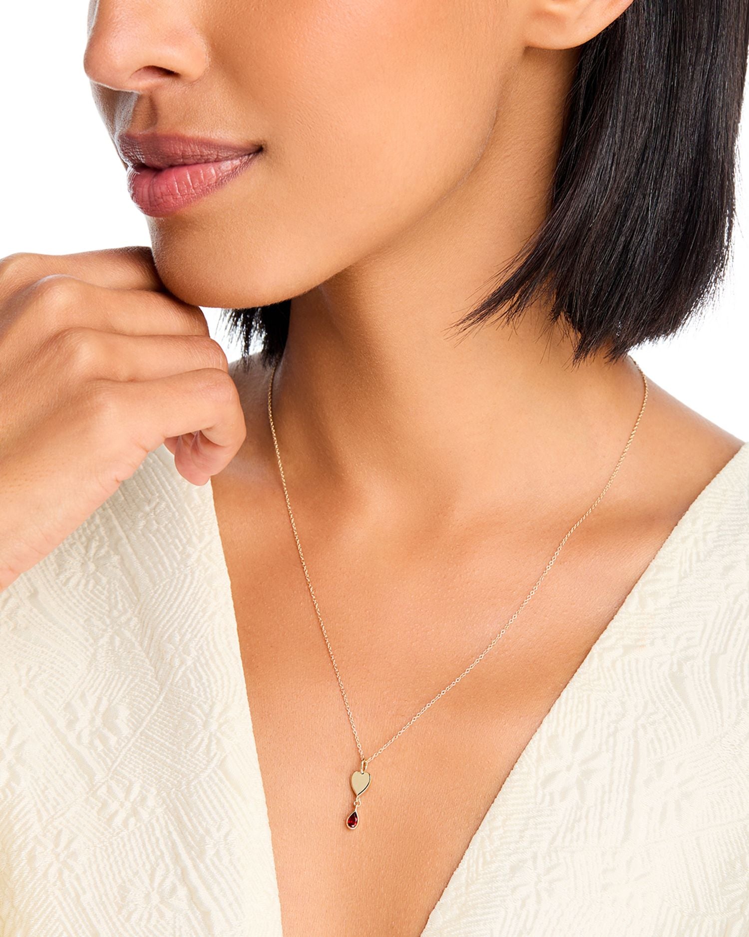 14K Yellow Gold Italy Garnet & Polished Heart Pendant Necklace, 16-18' - Exclusive