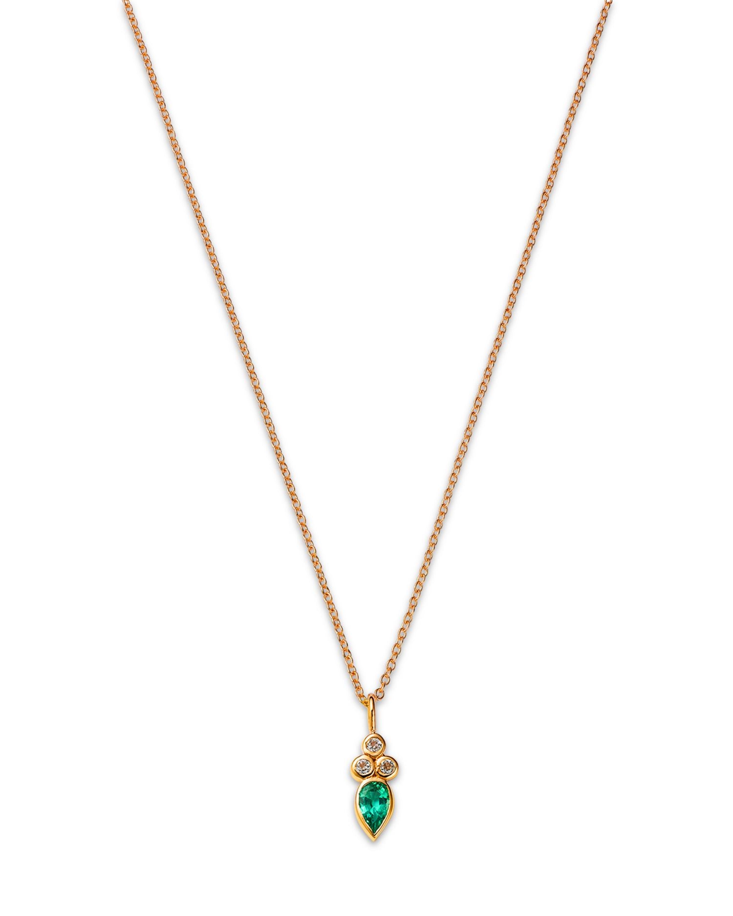14K Yellow Gold Italy Emerald & White Topaz Bezel Pendant Necklace, 16-18' - Exclusive
