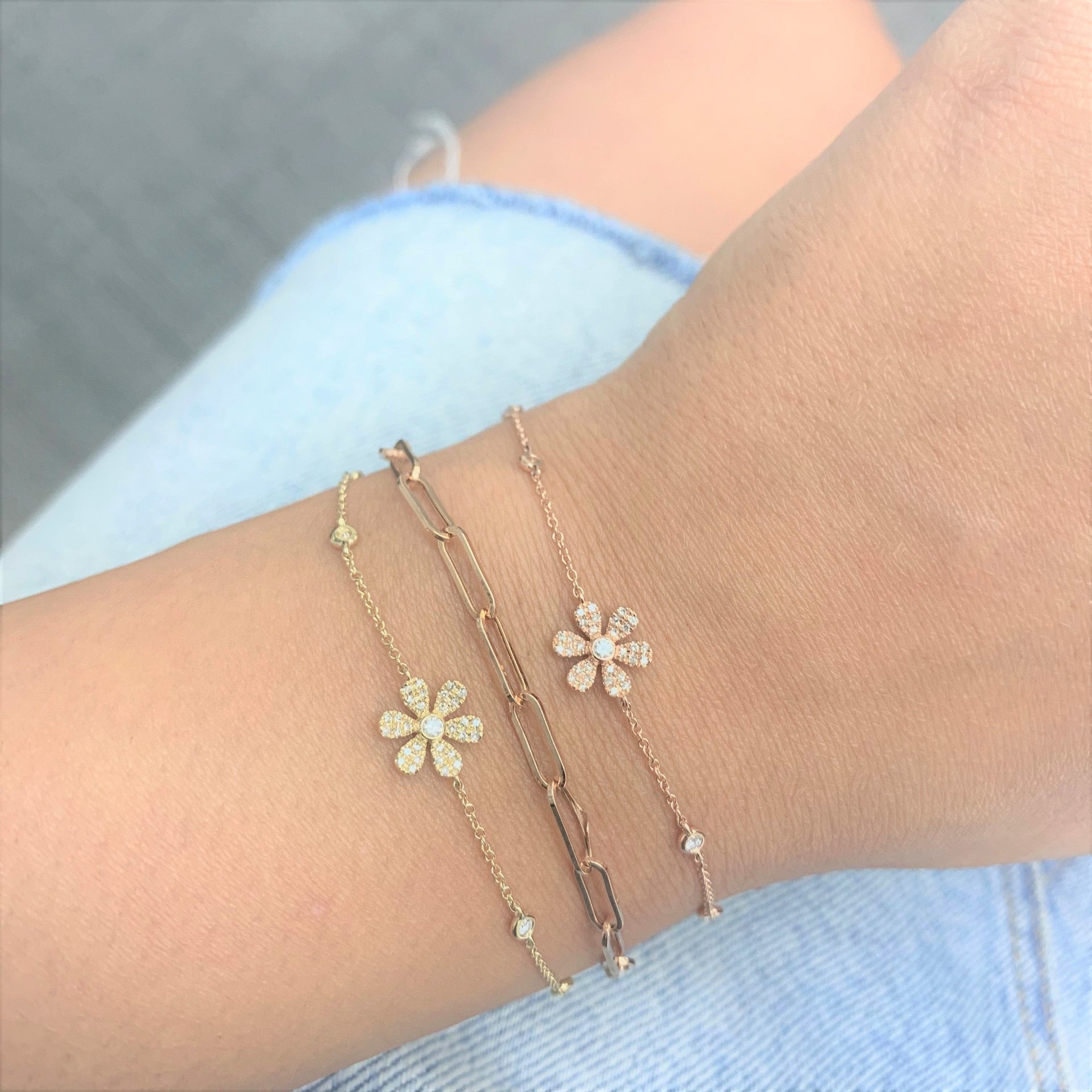 14k Gold & Diamond Flower Bracelet