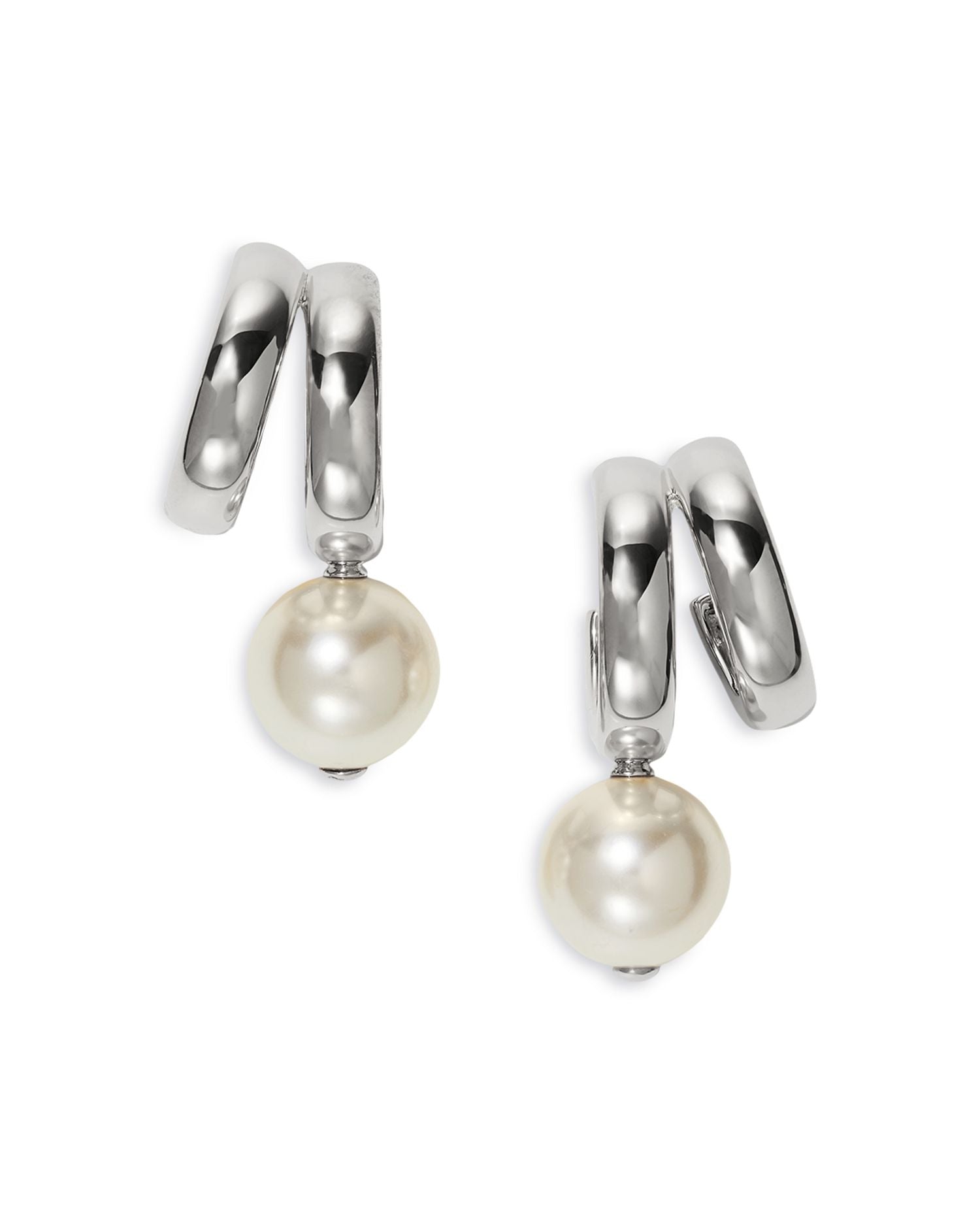 Imitation Pearl Spiral C Hoop Earrings