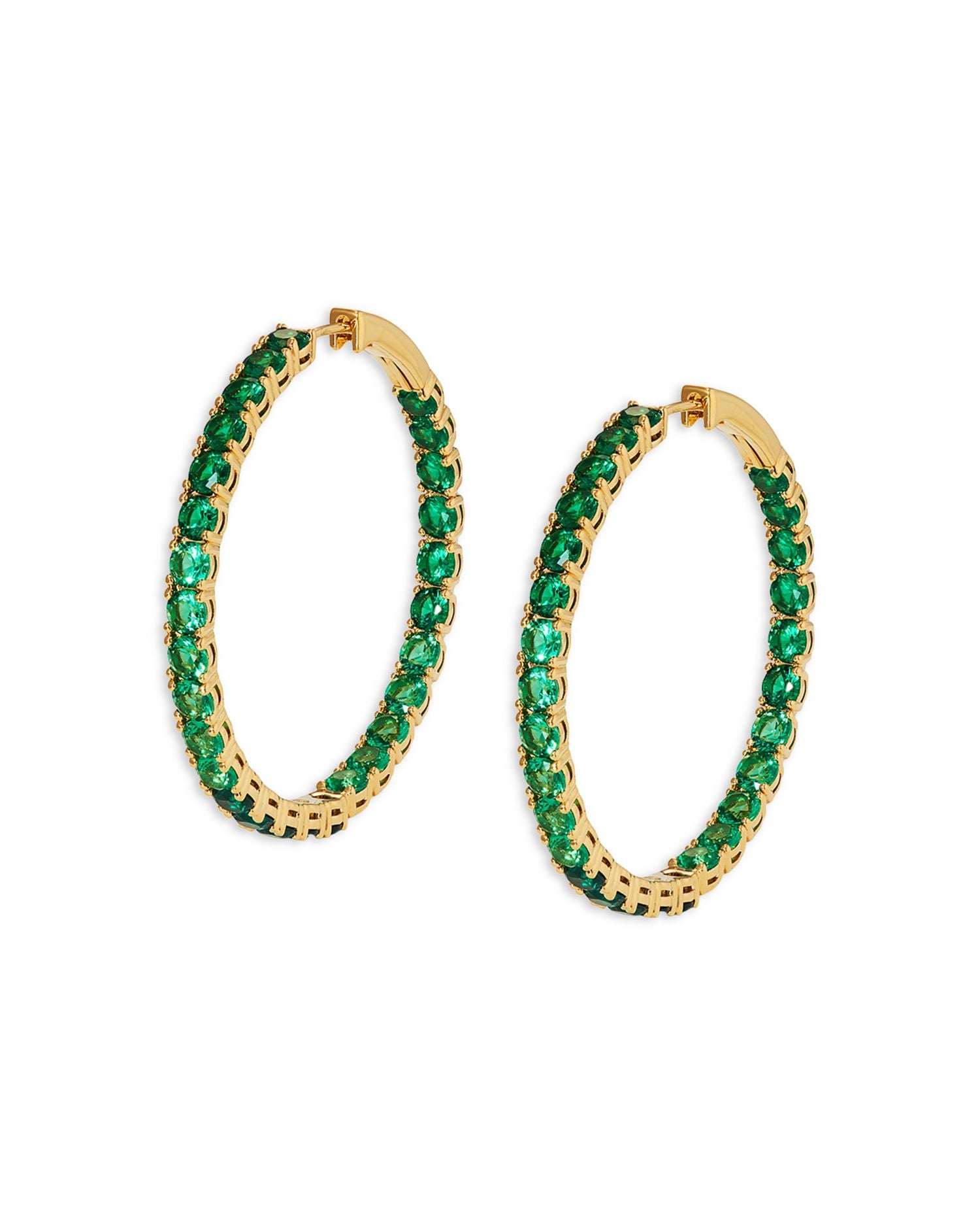 Green Cubic Zirconia Inside Out Medium Hoop Earrings