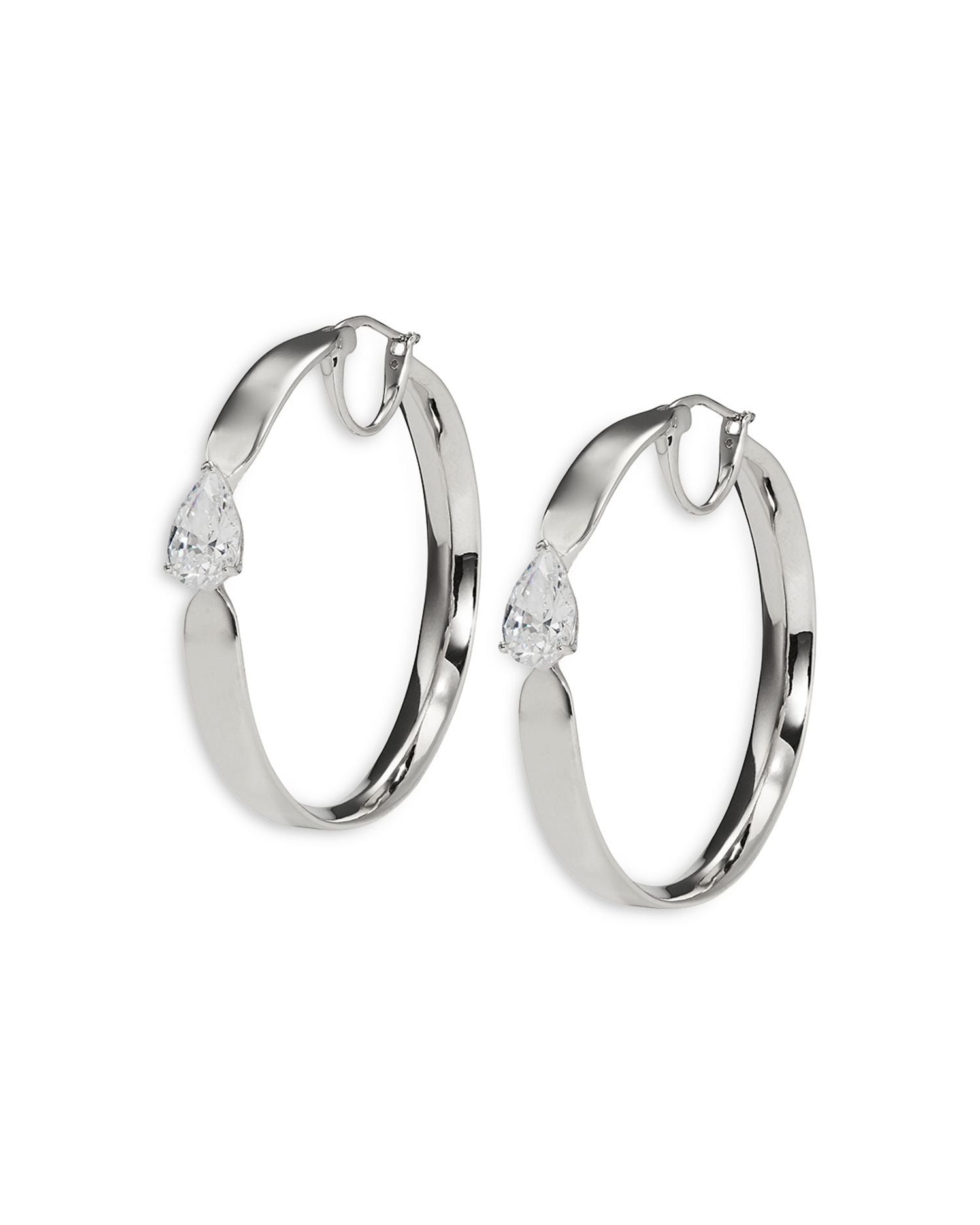 Cubic Zirconia Pear Solitaire Medium Hoop Earrings