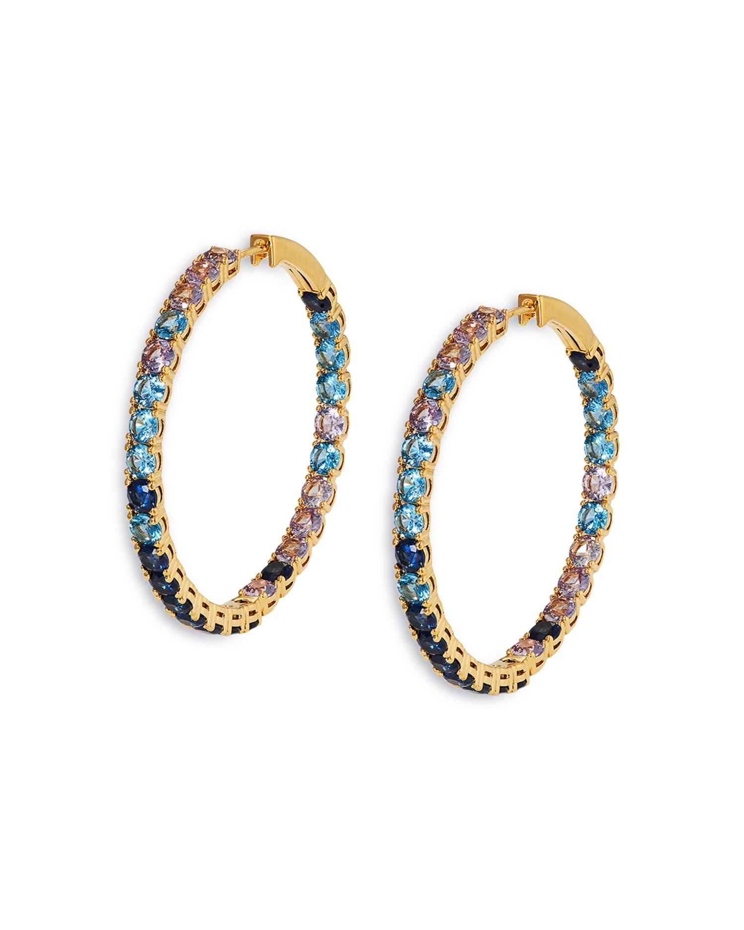 Multicolor Mixed Stone Hoop Earrings in 18K Gold Plated