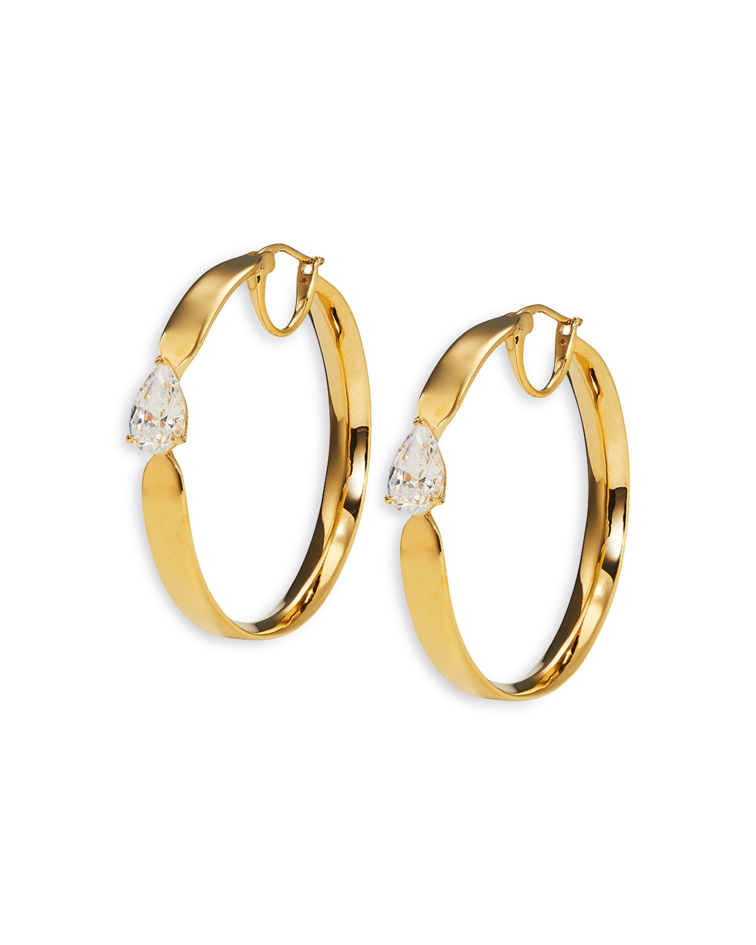 Cubic Zirconia Pear Solitaire Medium Hoop Earrings