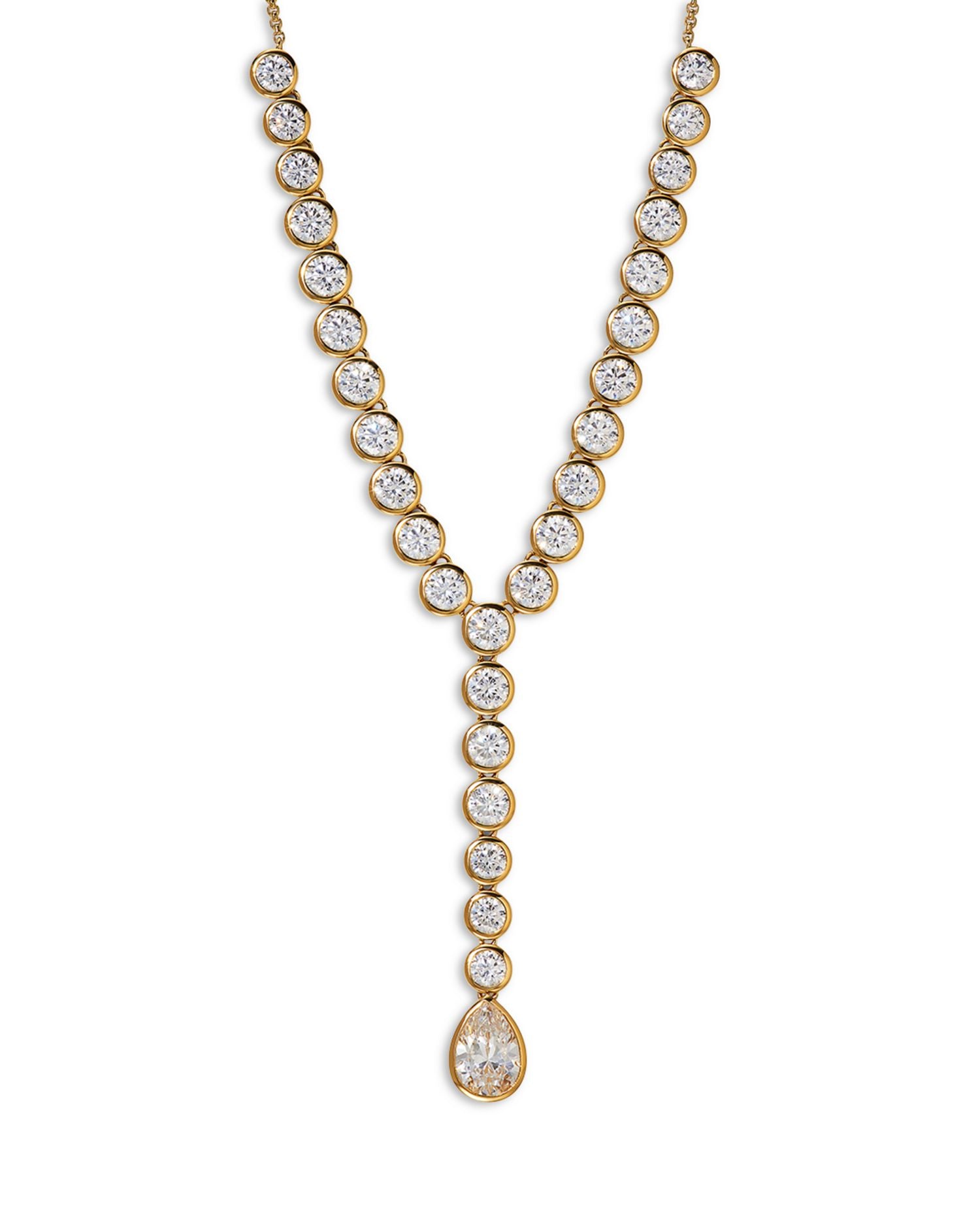 Cubic Zirconia Bezel Lariat Necklace in 18K Gold Plated, 16-18"