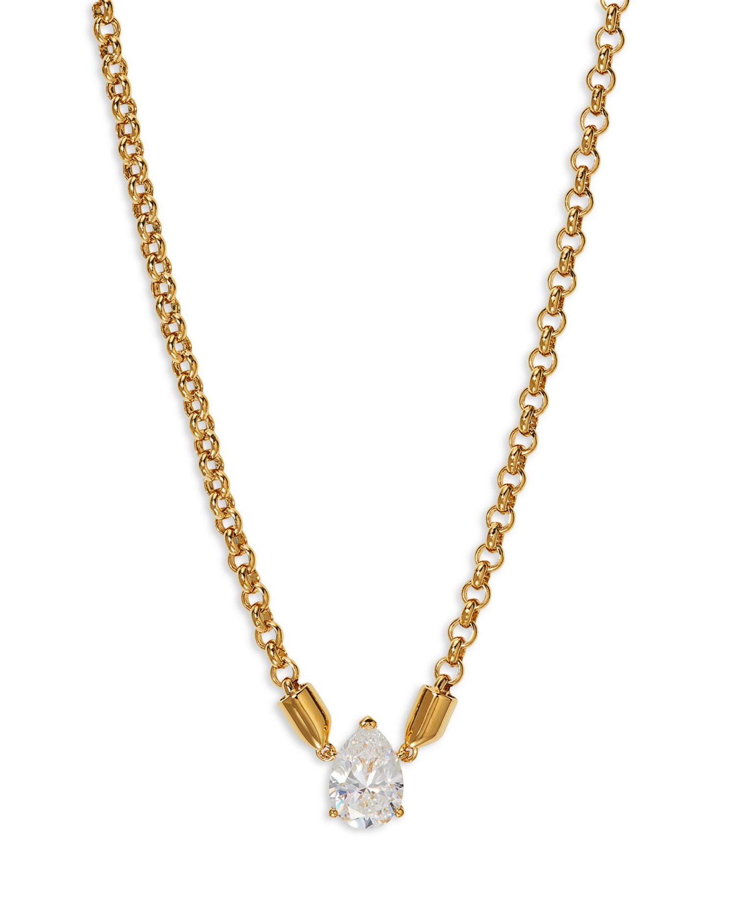 Cubic Zirconia Pear Solitaire Pendant Necklace, 16-18'