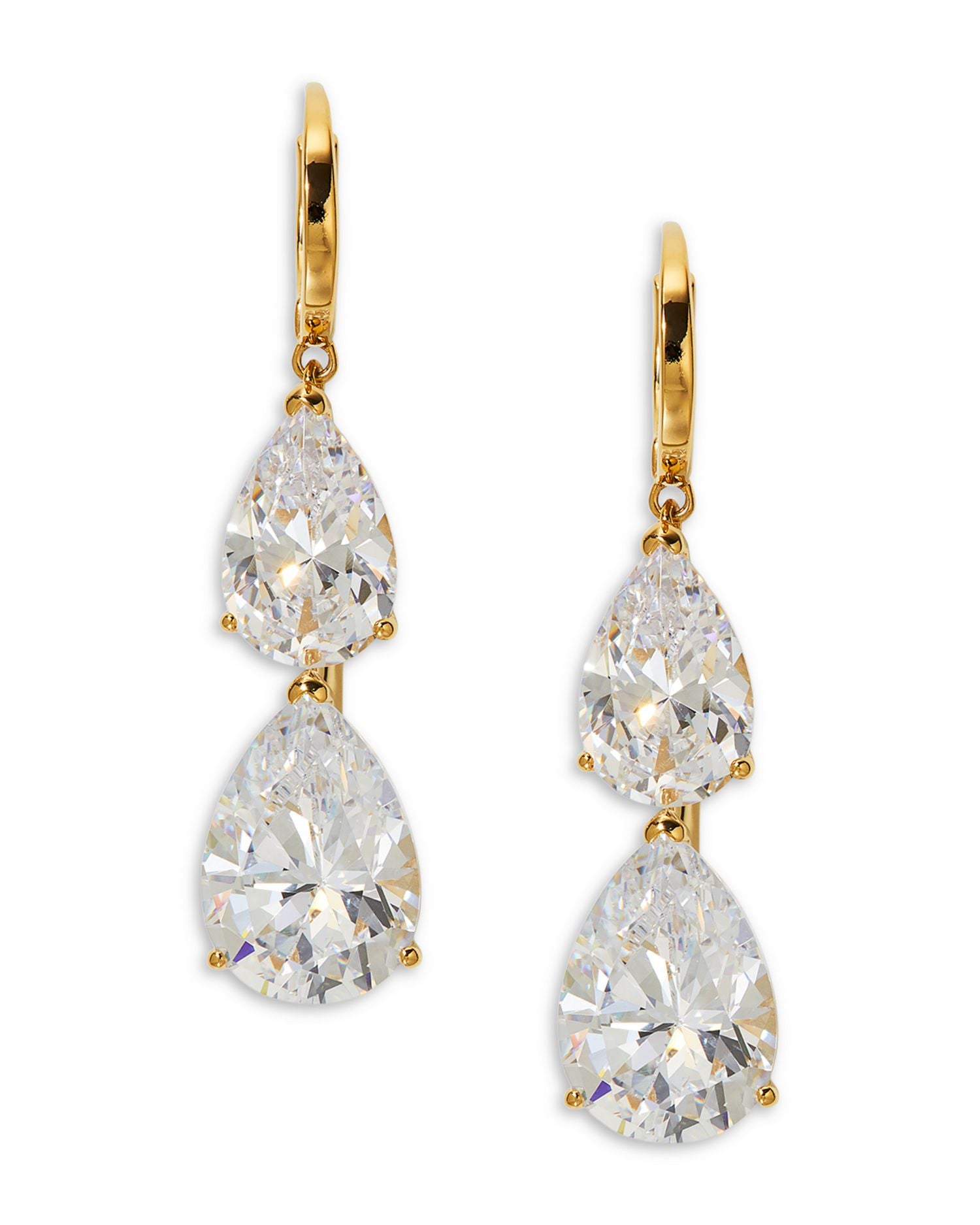 Cubic Zirconia Pear Double Drop Earrings