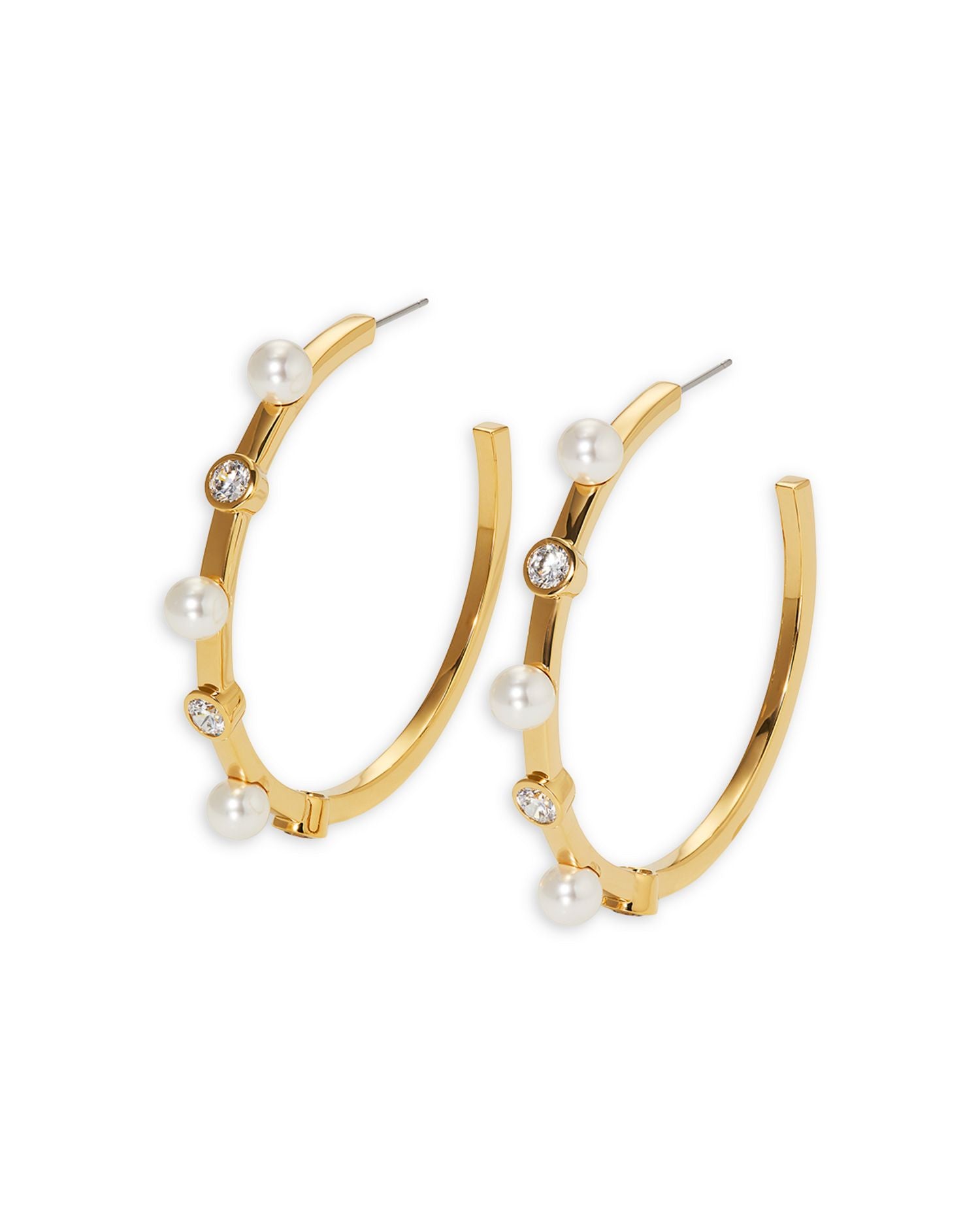 Imitation Pearl & Cubic Zirconia Large C Hoop Earrings