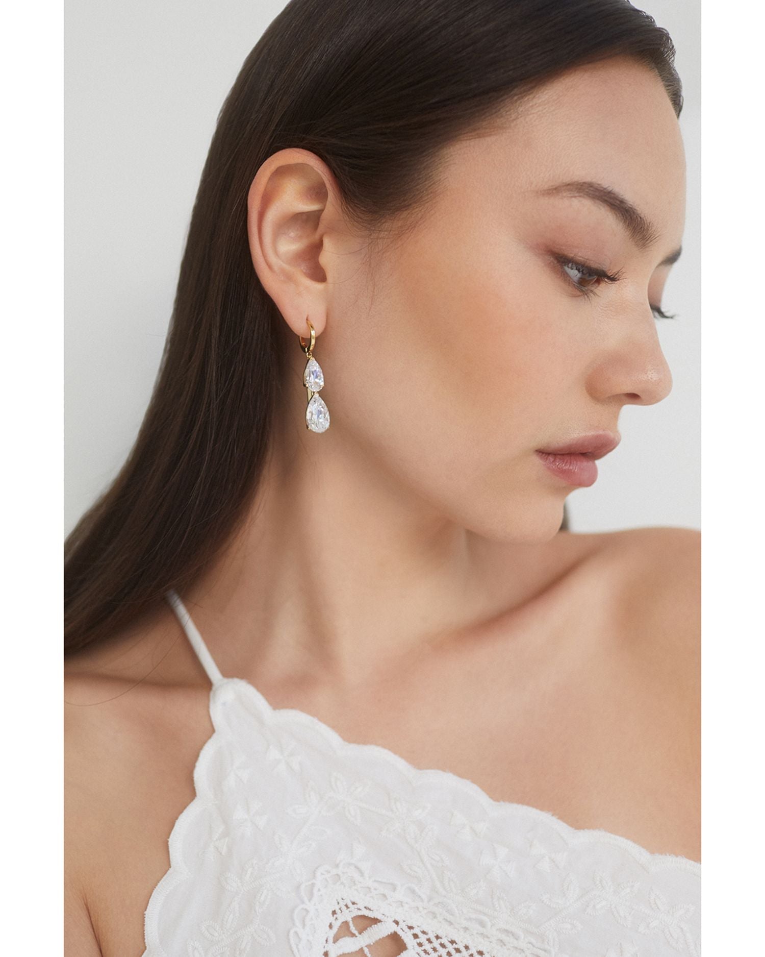 Cubic Zirconia Pear Double Drop Earrings