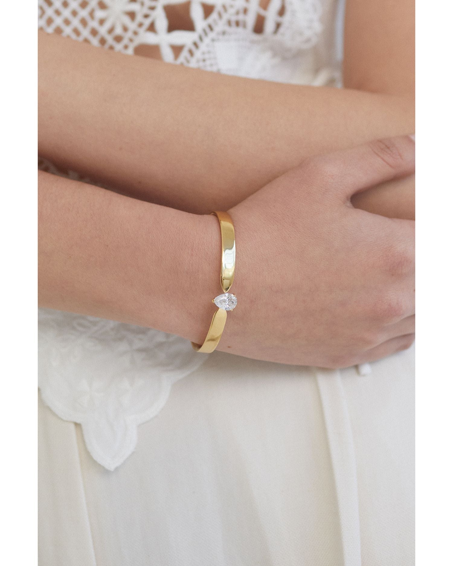 Cubic Zirconia Pear Solitaire Bangle Bracelet