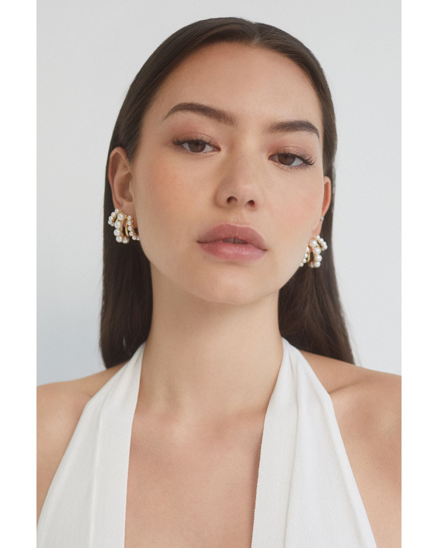 Imitation Pearl Multirow J Hoop Earrings