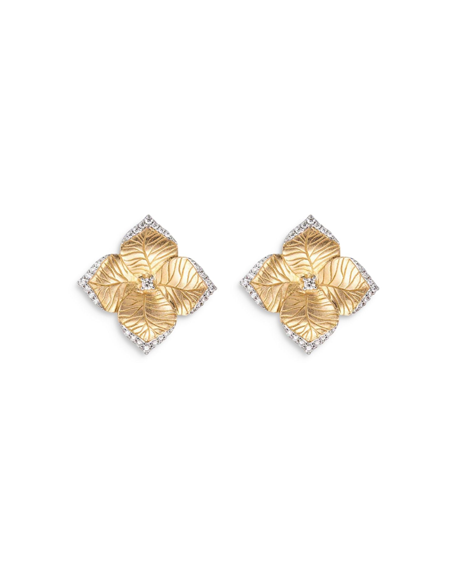 18K Yellow Gold Large Oro Fiore Earrings with Diamonds, 0.42 ct. t.w.