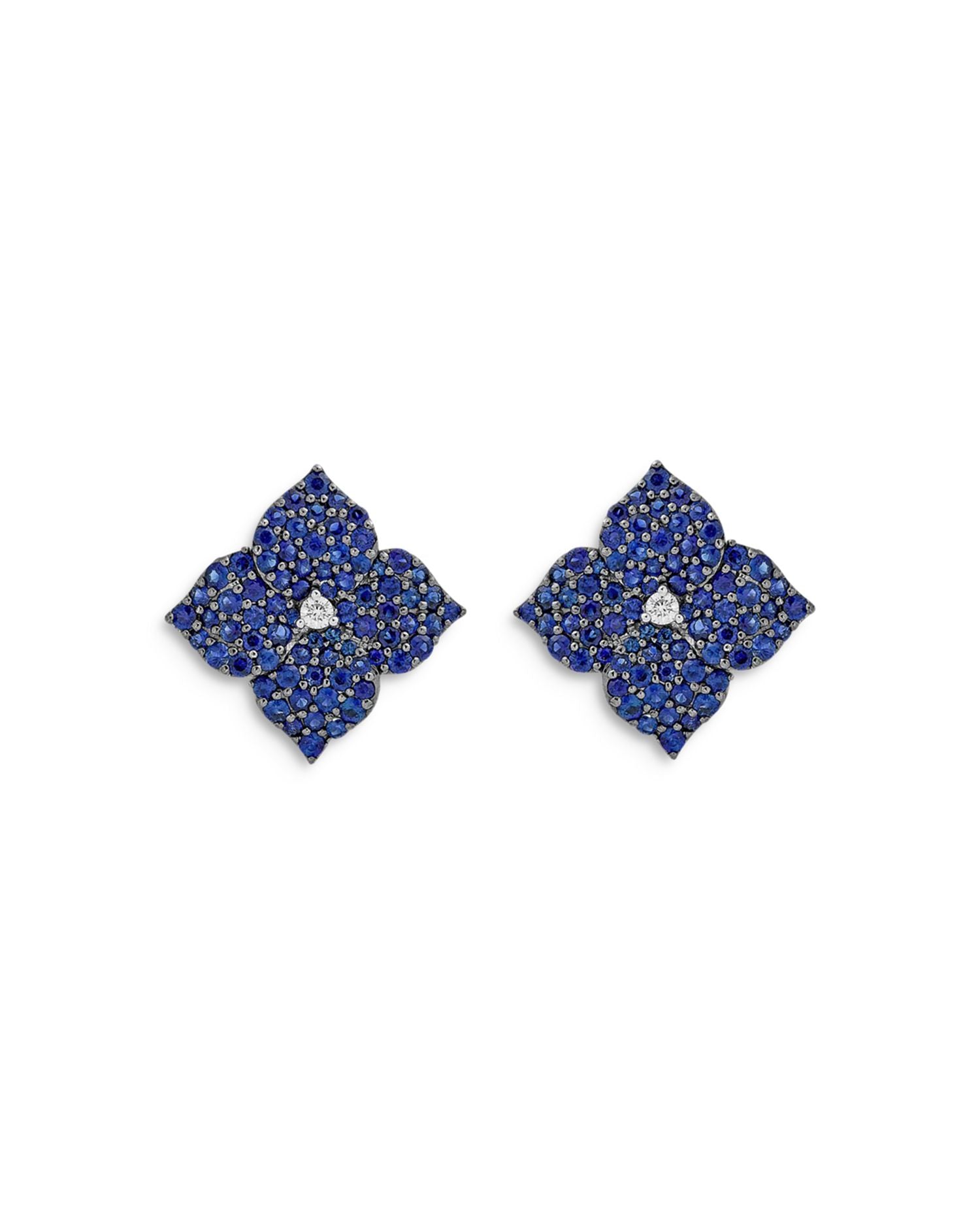18K White Gold Large Fiore Earrings with Blue Sapphires and Diamonds