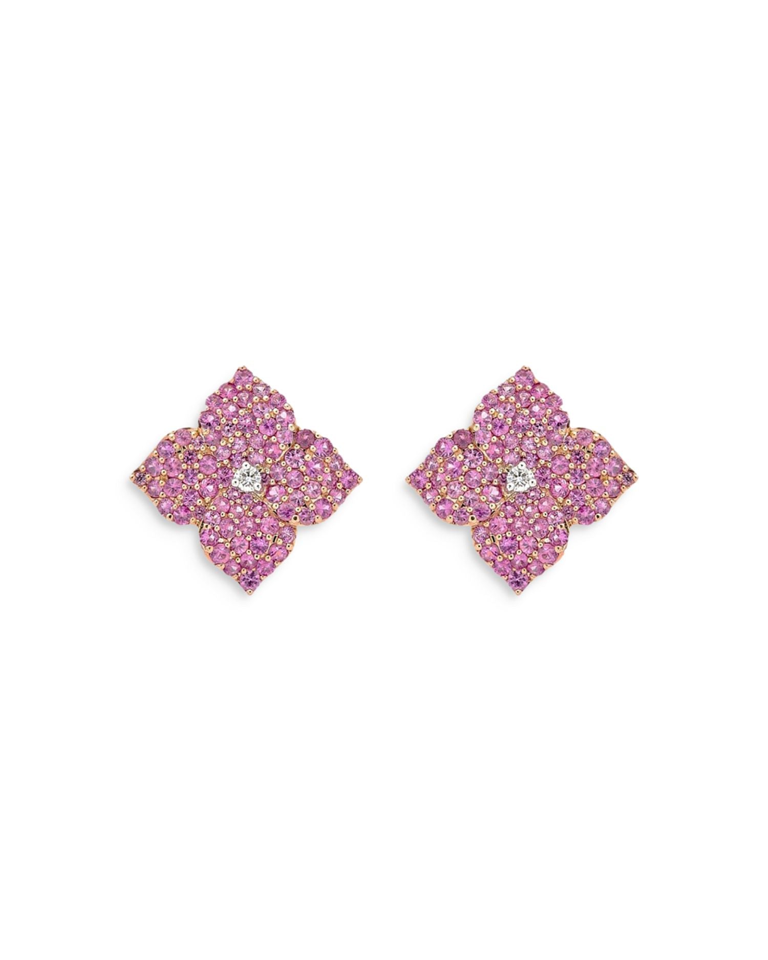 18K Rose Gold Large Fiore Earrings with Pink Sapphires and Diamonds
