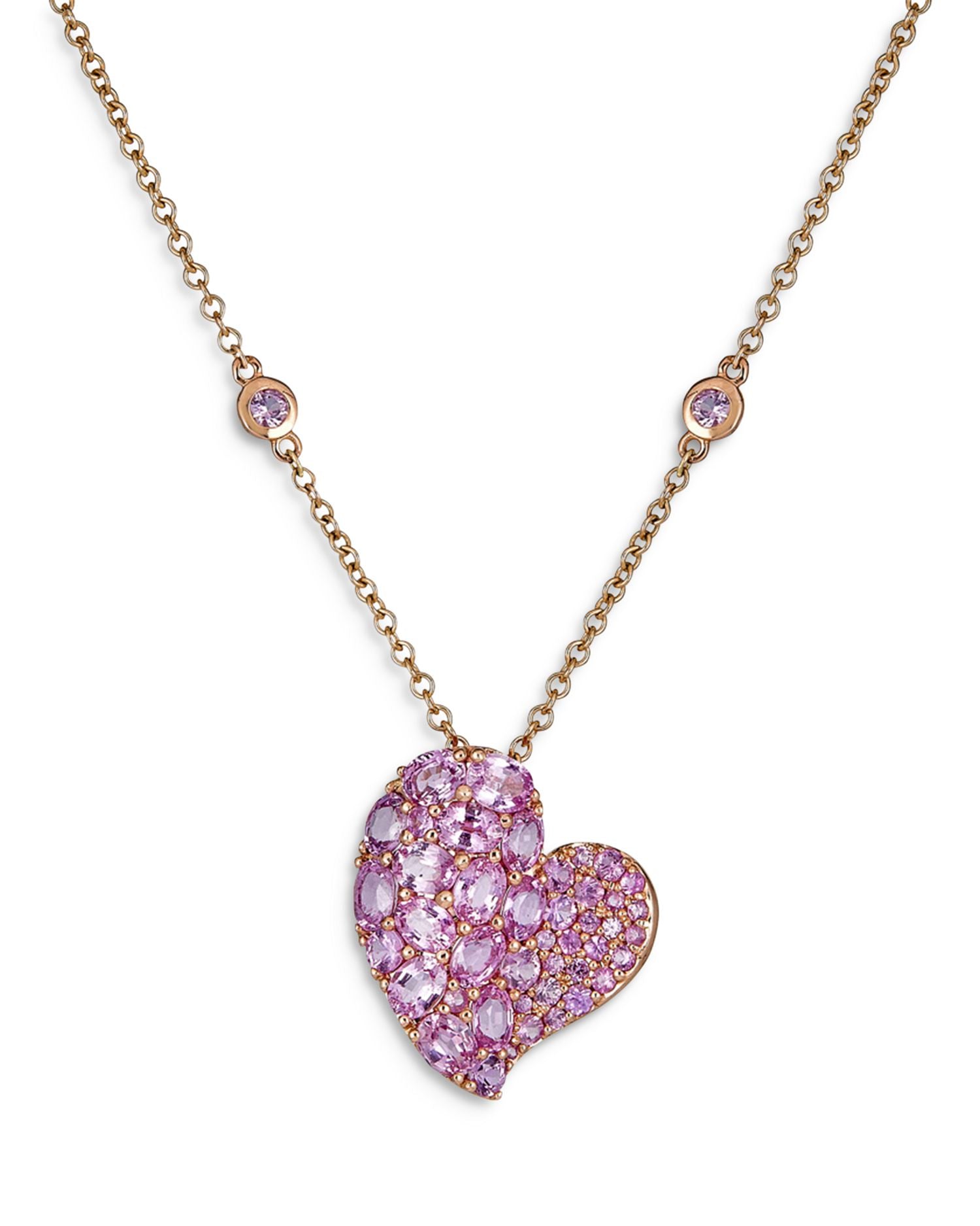 18K Rose Gold Medium Wave Heart Necklace with Pink Sapphires, 4.73 ct. t.w.